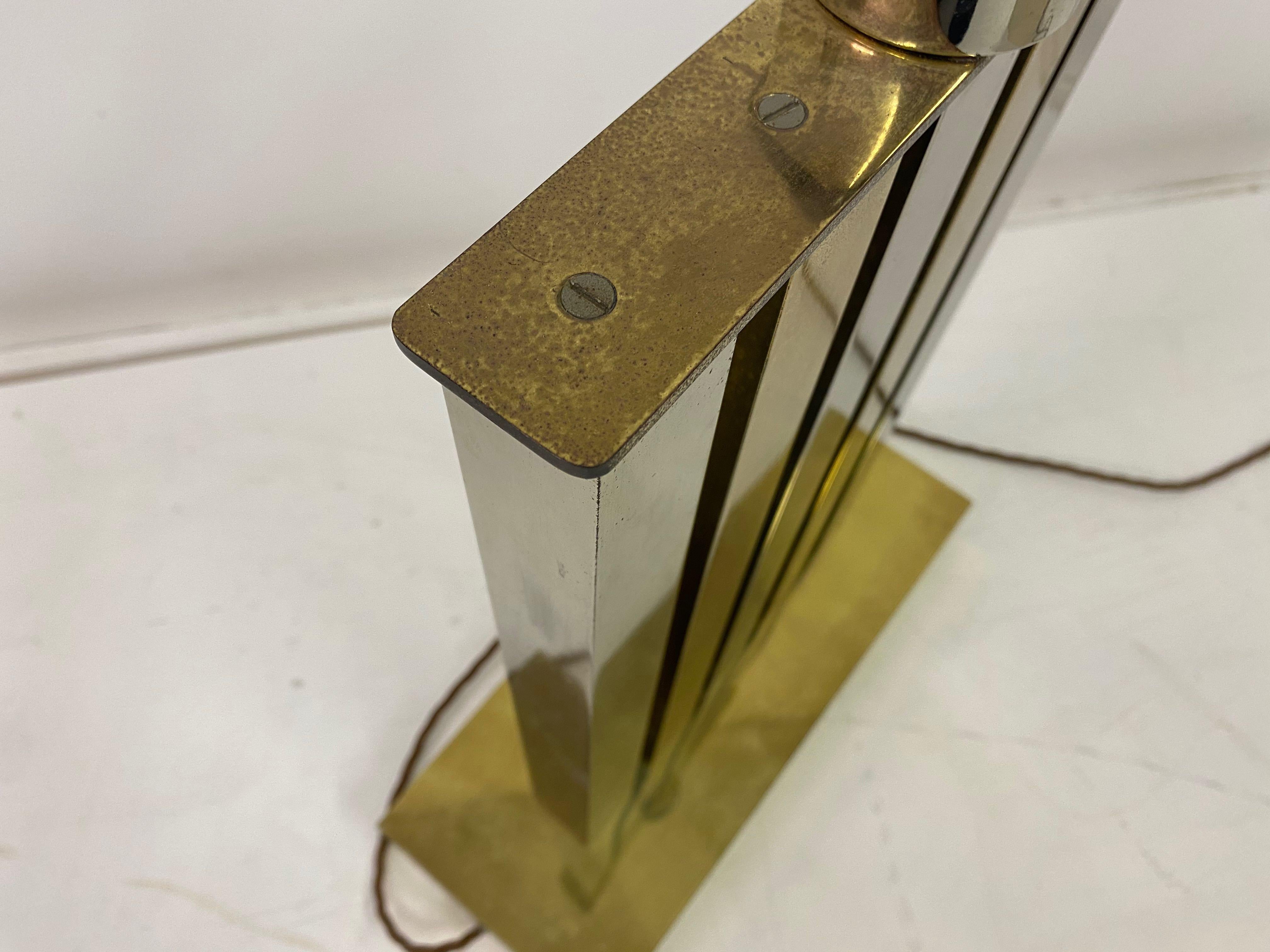 Large 1970s Brass and Chrome Table Lamp For Sale 5