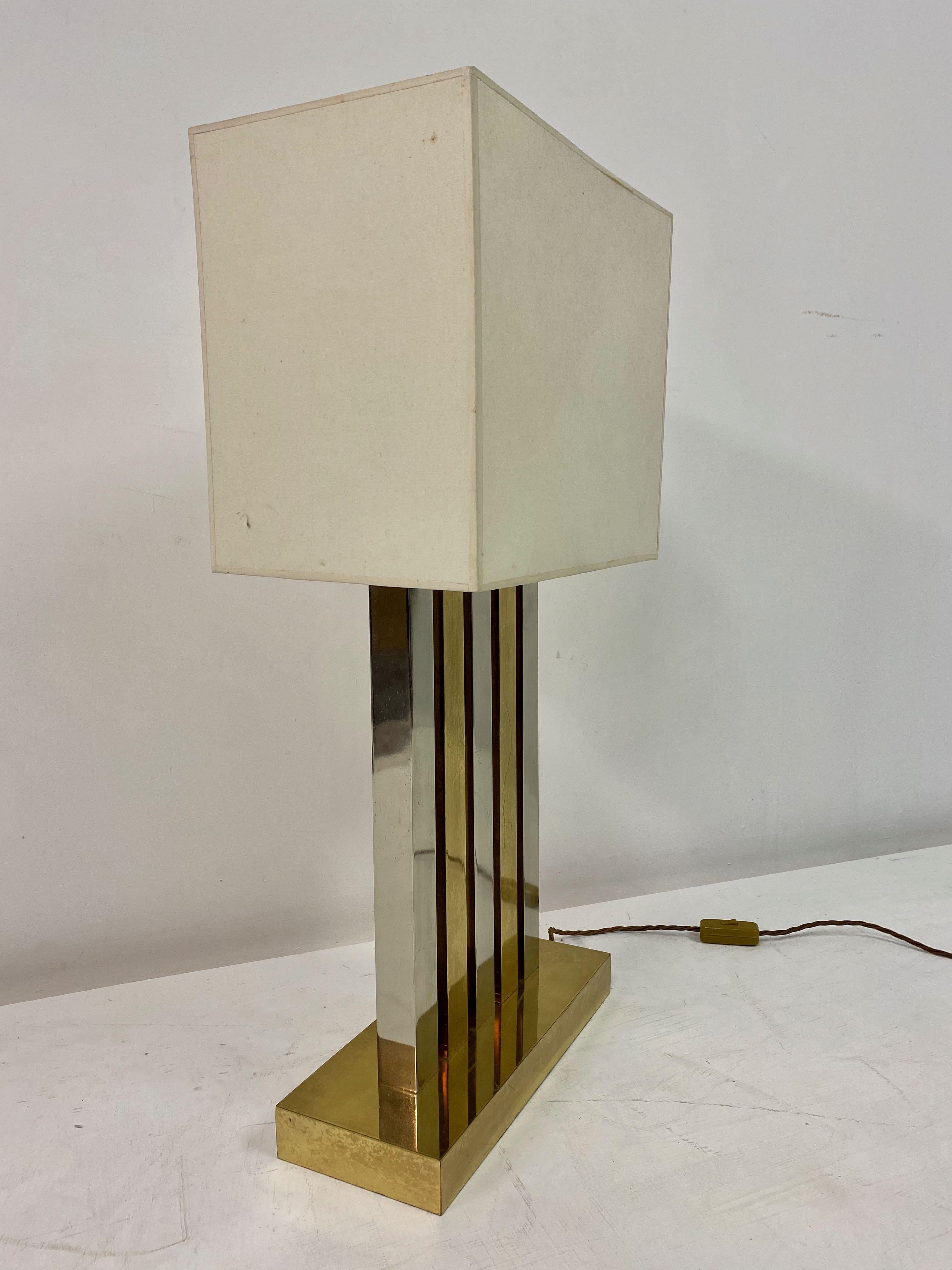20th Century Large 1970s Brass and Chrome Table Lamp For Sale