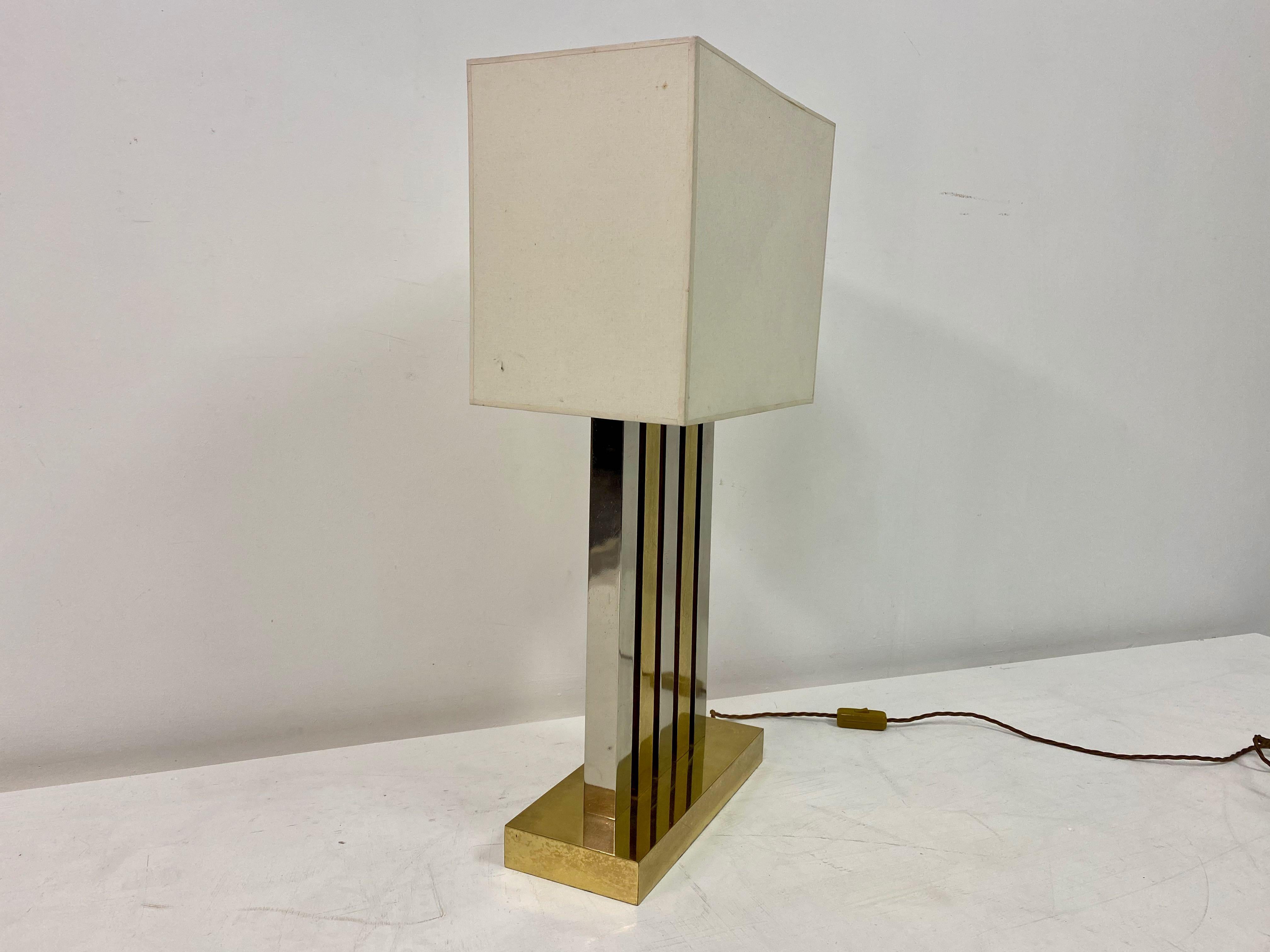 Large 1970s Brass and Chrome Table Lamp For Sale 1