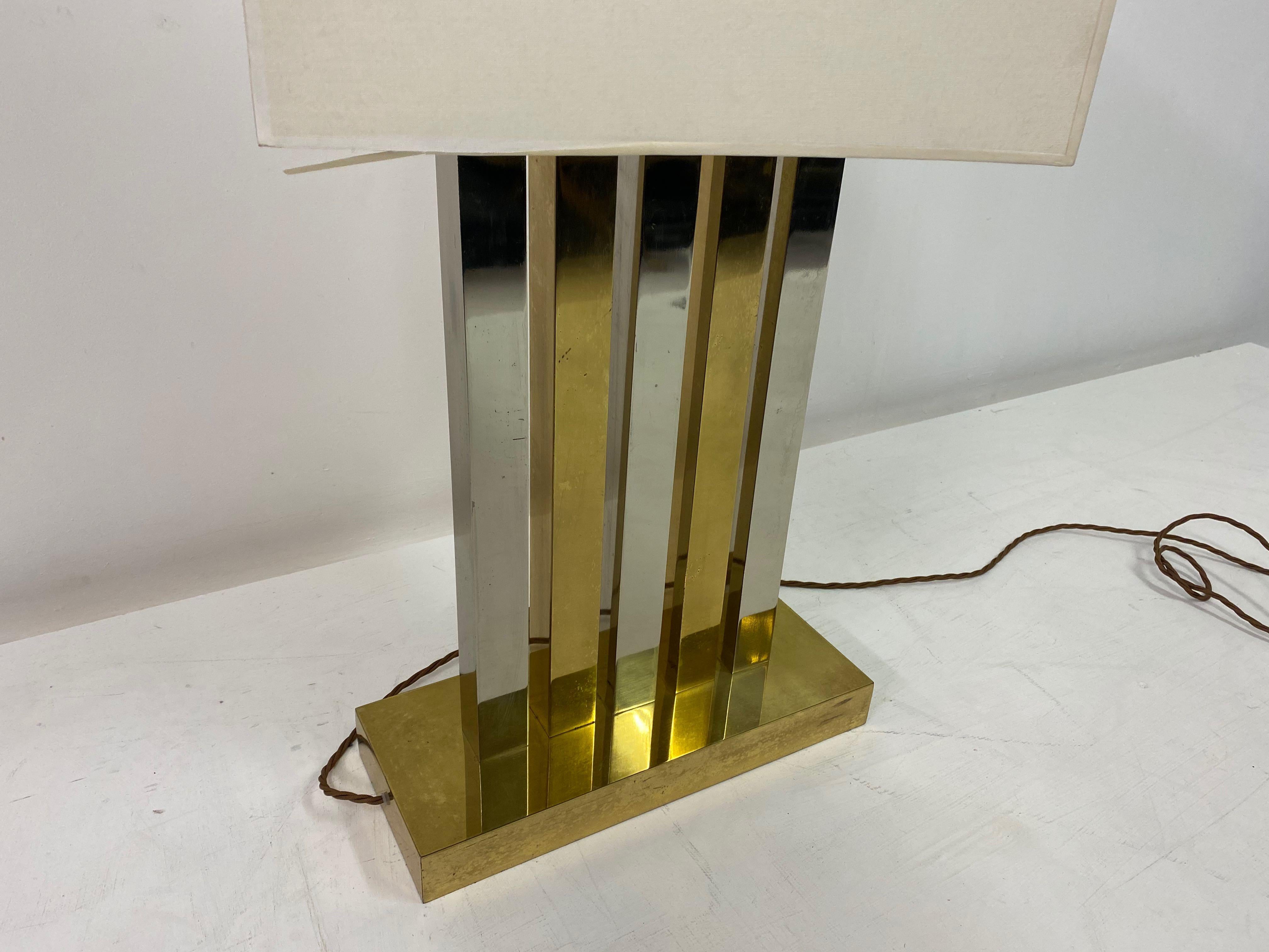 Large 1970s Brass and Chrome Table Lamp For Sale 2