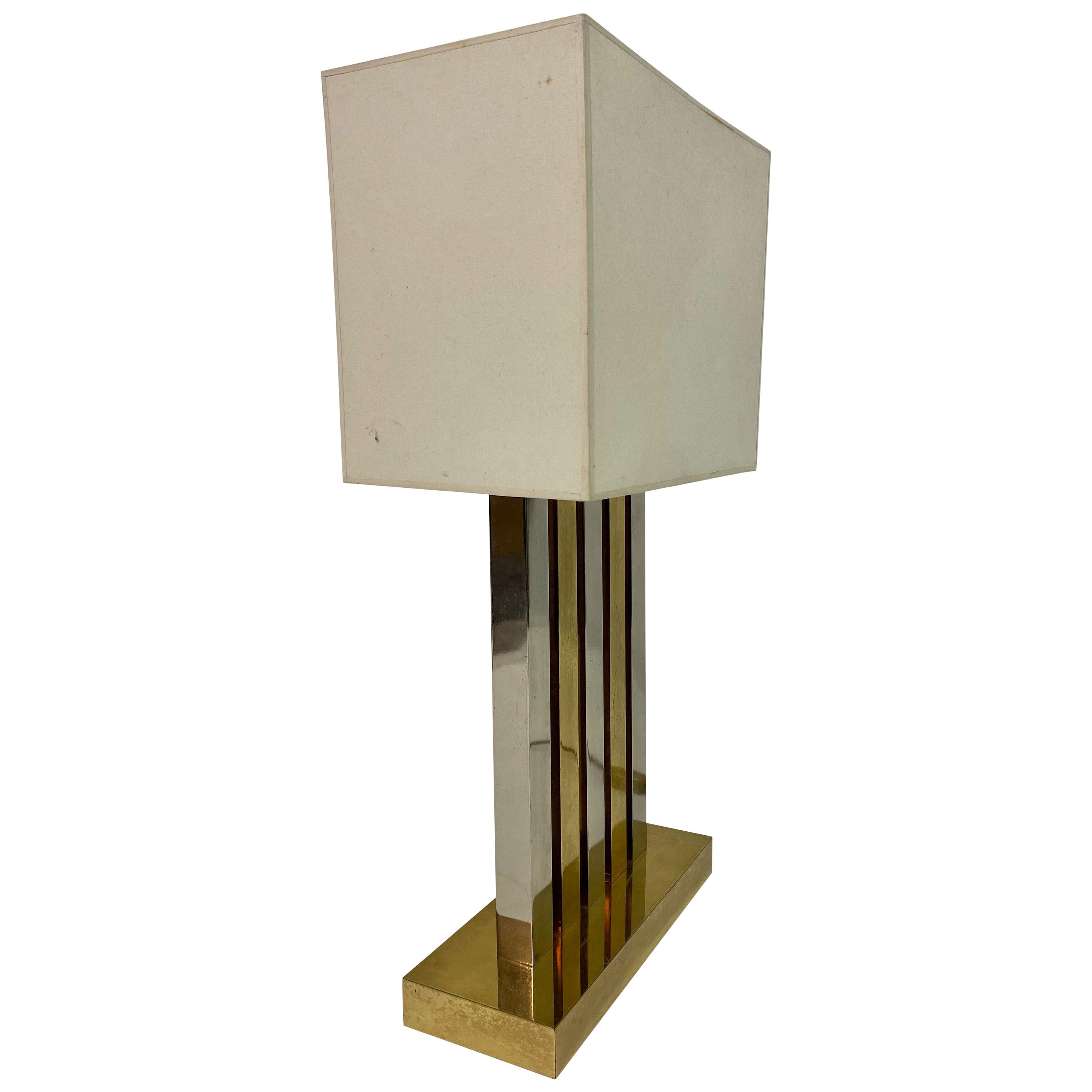 Large 1970s Brass and Chrome Table Lamp For Sale