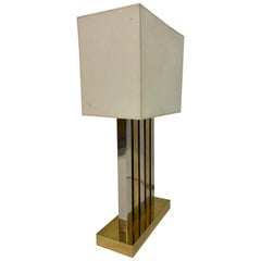 Large 1970s Brass and Chrome Table Lamp