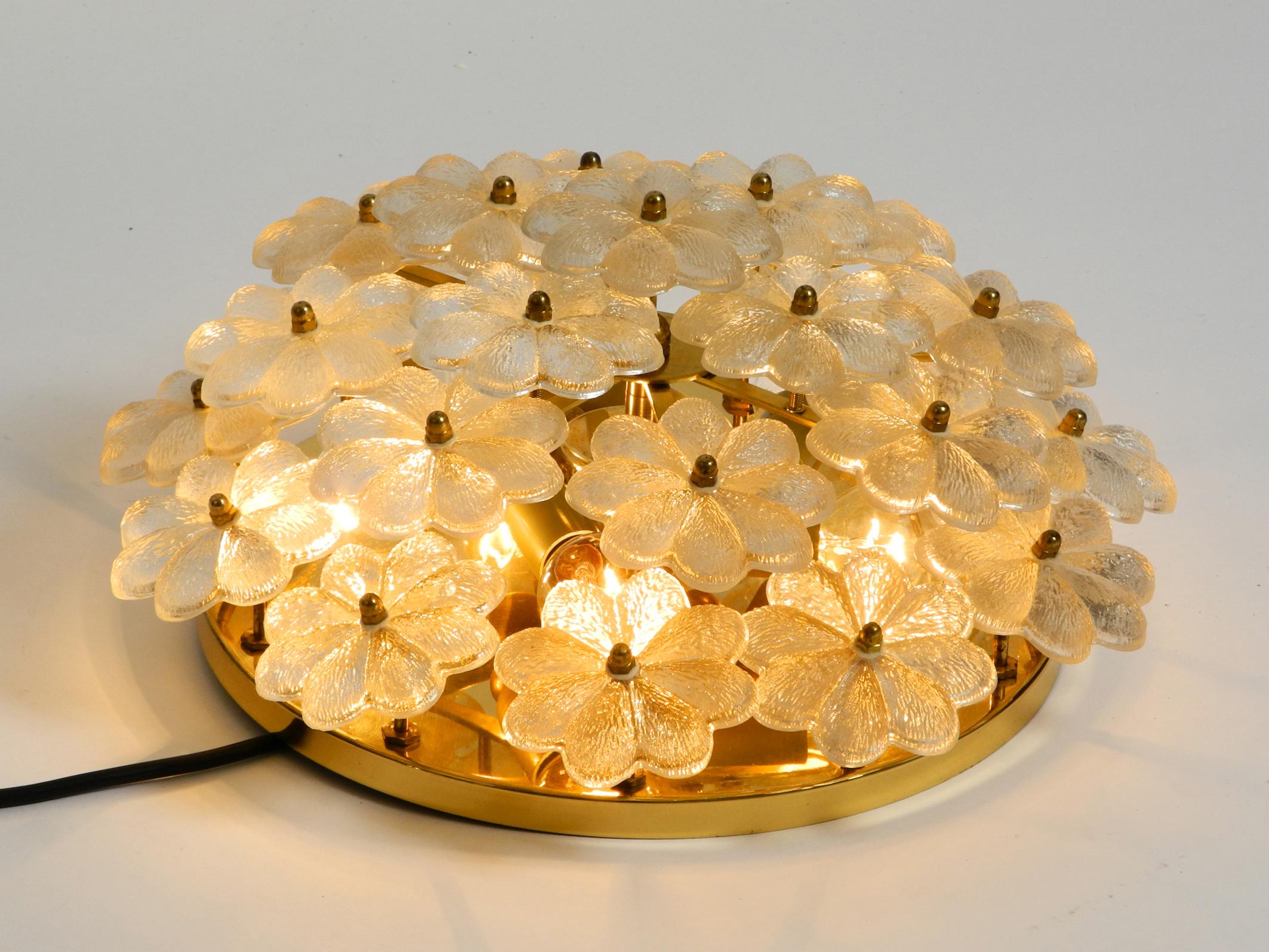 Large 1970s Brass Crystal Glass Flower Ceiling Lamps by Ernst Palme 5