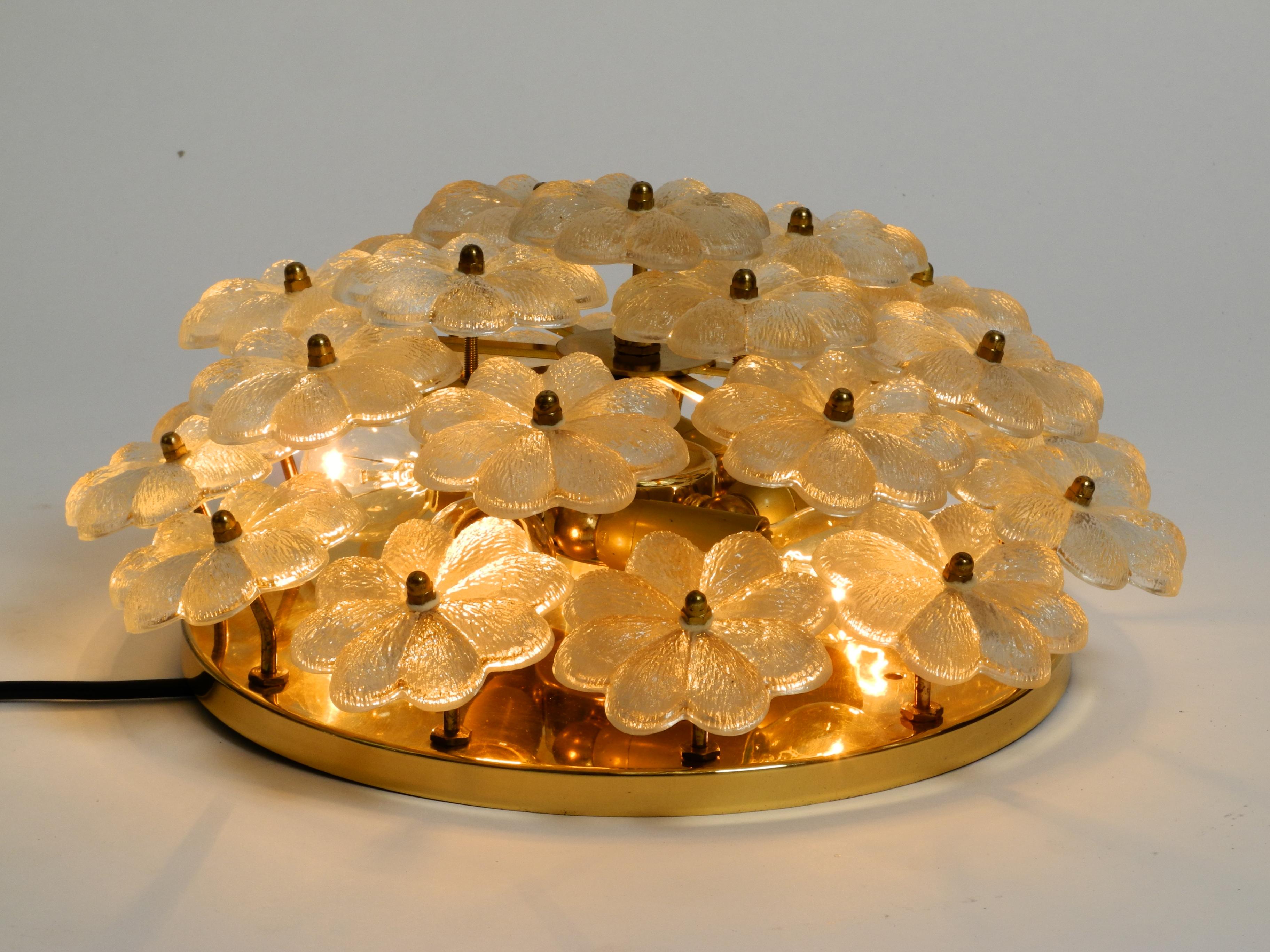 Large 1970s Brass Crystal Glass Flower Ceiling Lamps by Ernst Palme In Good Condition In München, DE