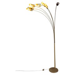 Large 1970s Brass Floor Lamp with curved metal branches