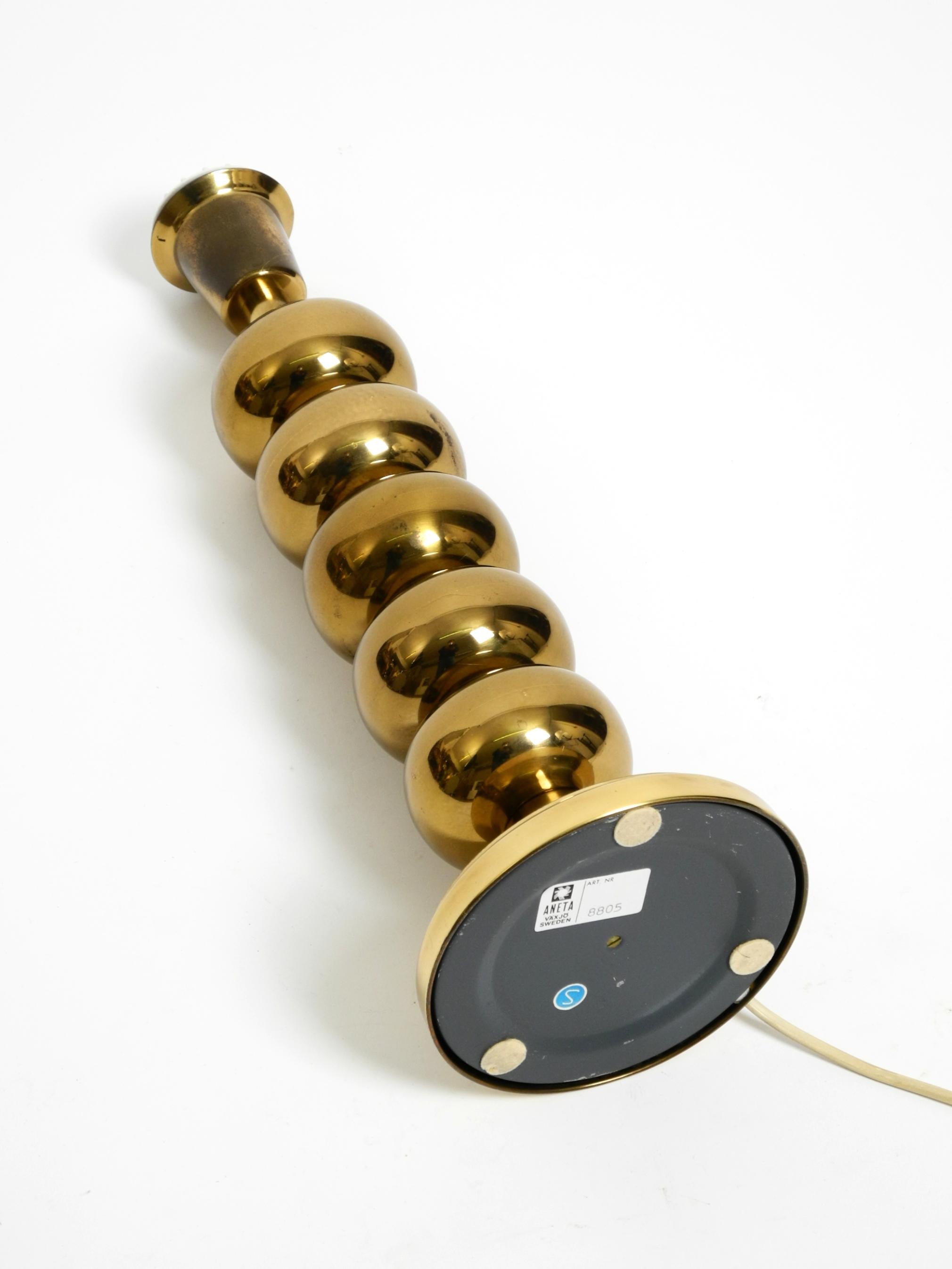 Large 1970s brass table lamp with new velvet shade by Aneta Växjö Sweden For Sale 3