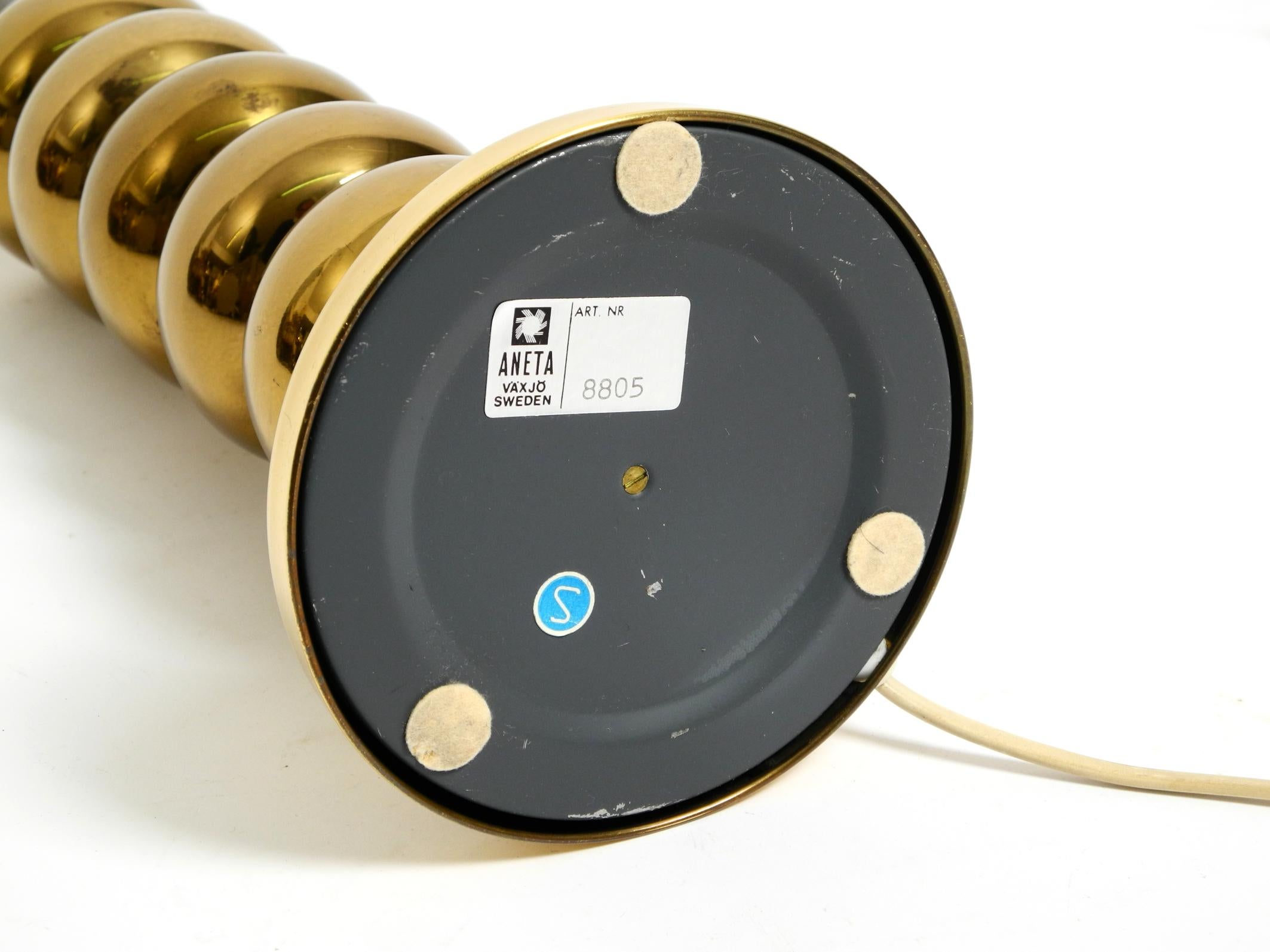 Large 1970s brass table lamp with new velvet shade by Aneta Växjö Sweden For Sale 4