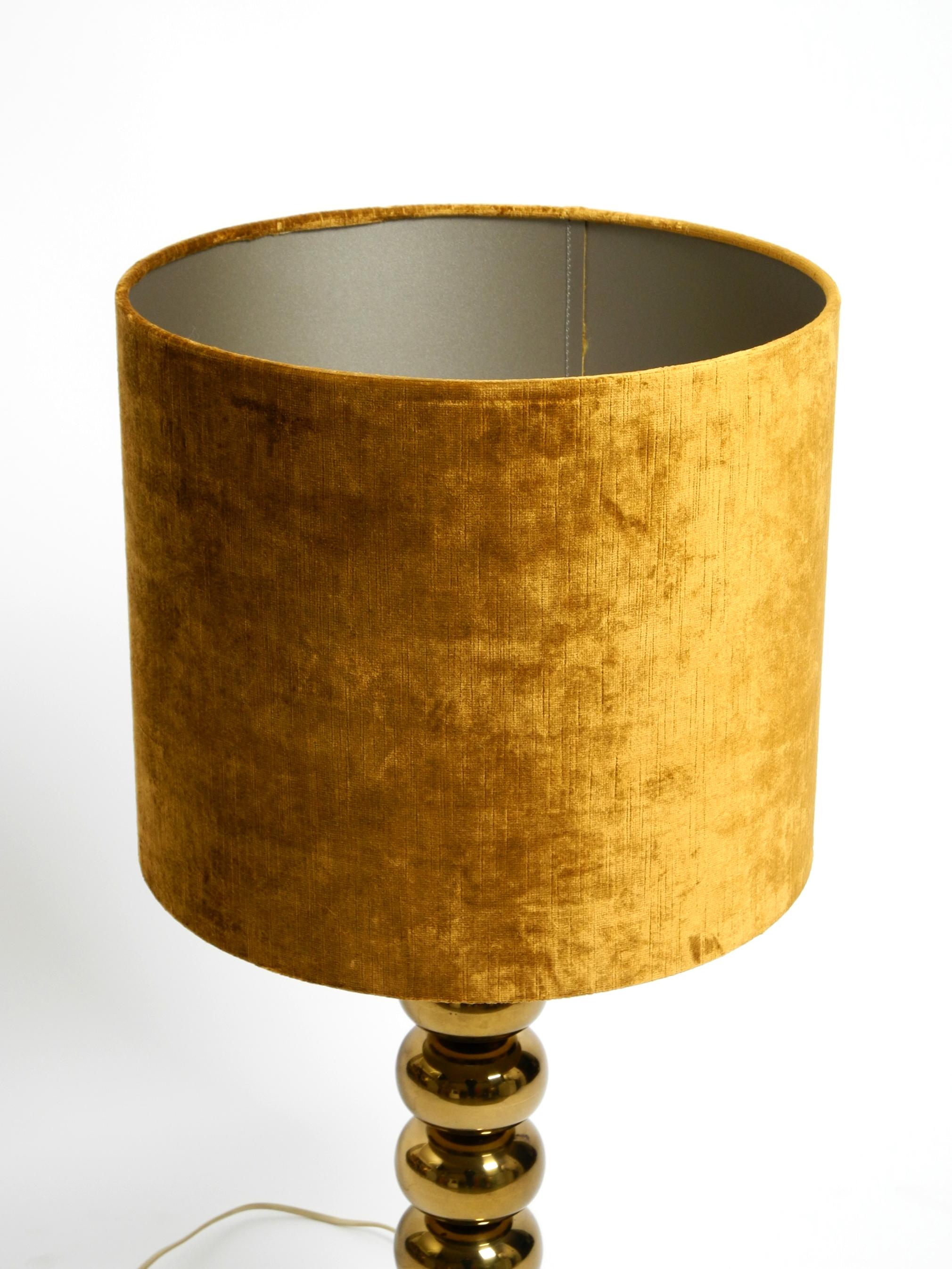Large 1970s brass table lamp with new velvet shade by Aneta Växjö Sweden For Sale 8