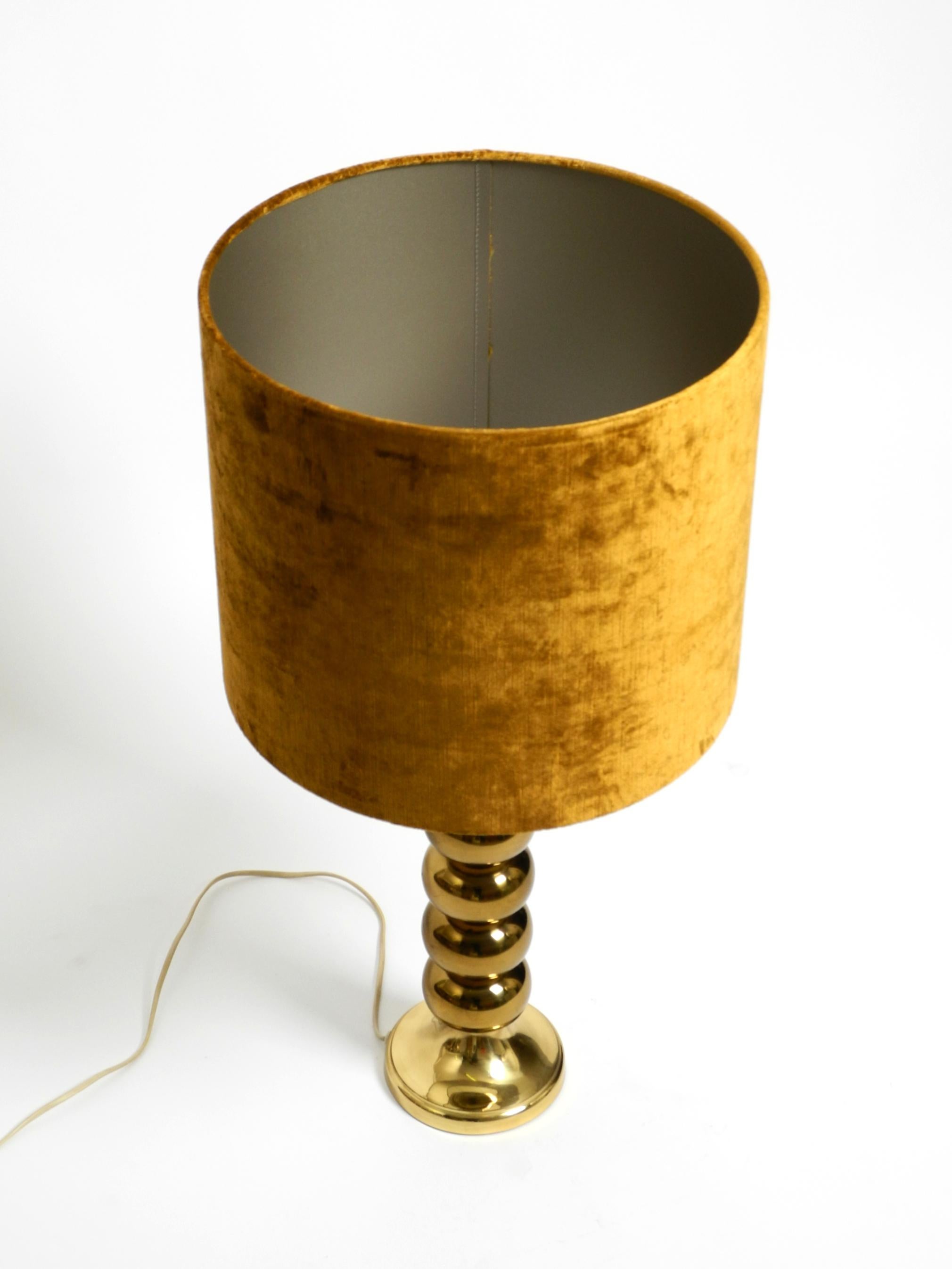 Space Age Large 1970s brass table lamp with new velvet shade by Aneta Växjö Sweden For Sale