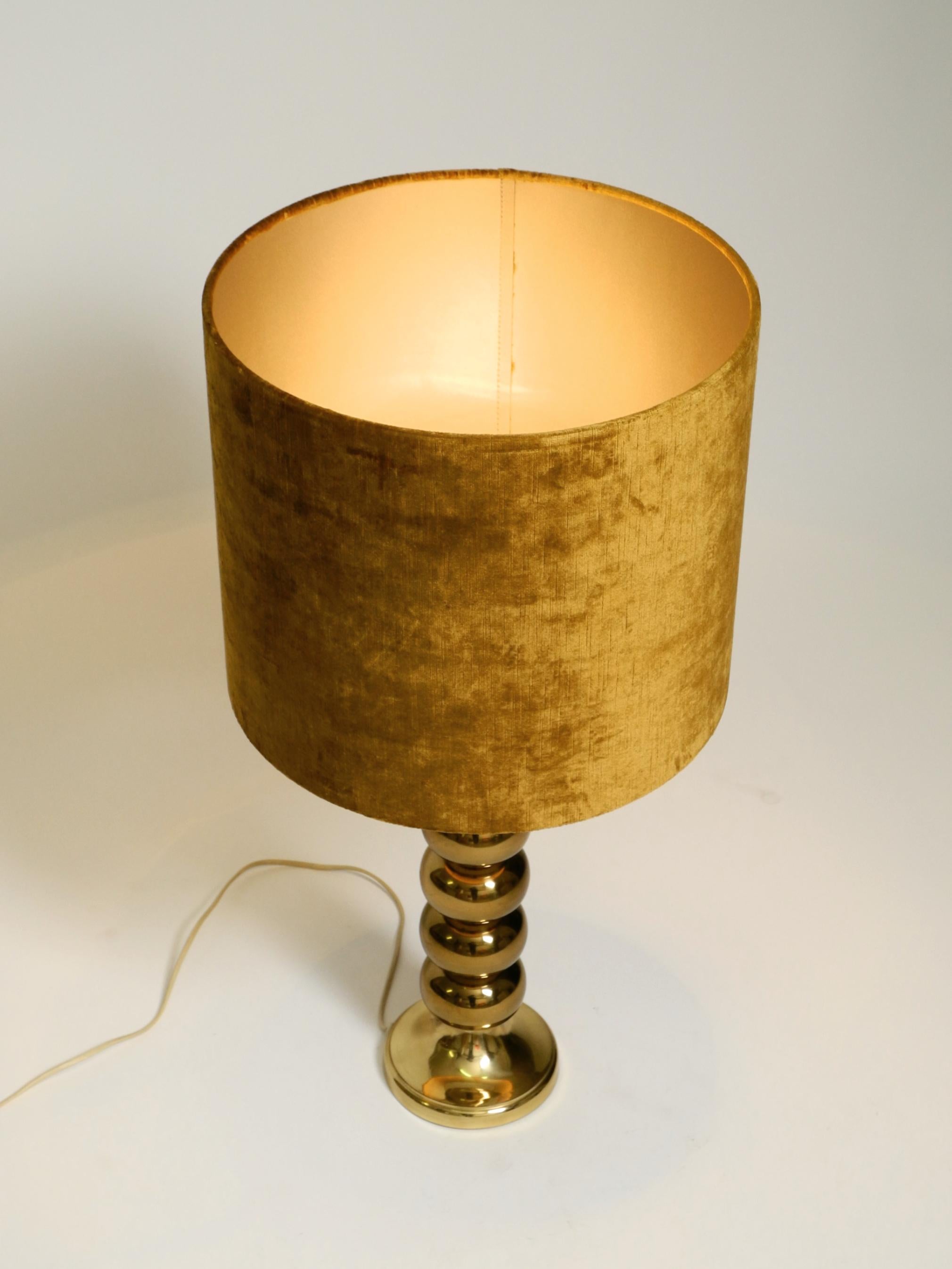 Swedish Large 1970s brass table lamp with new velvet shade by Aneta Växjö Sweden For Sale