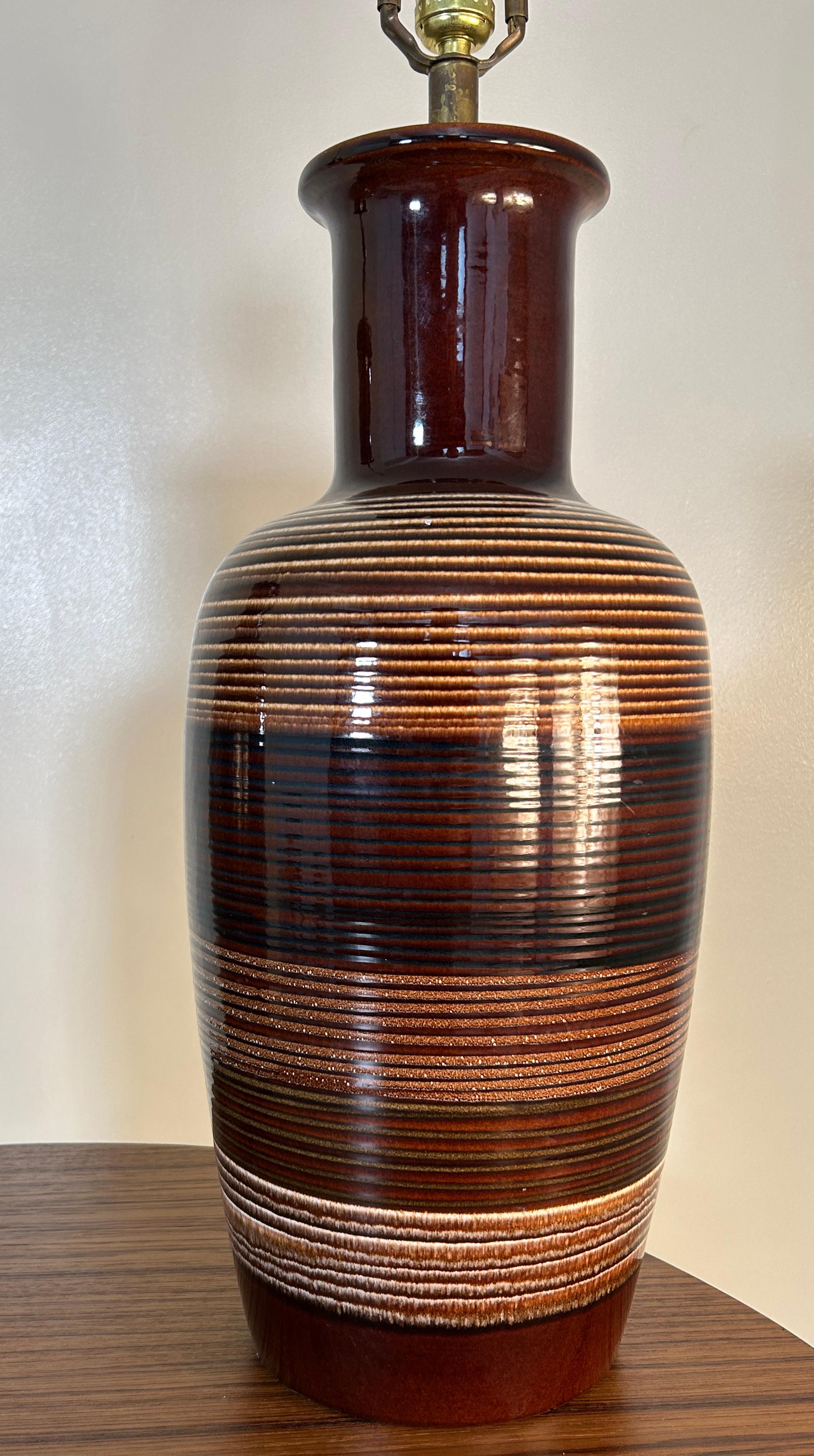Mid-Century Modern Large 1970's Brown Ceramic Lamps For Sale