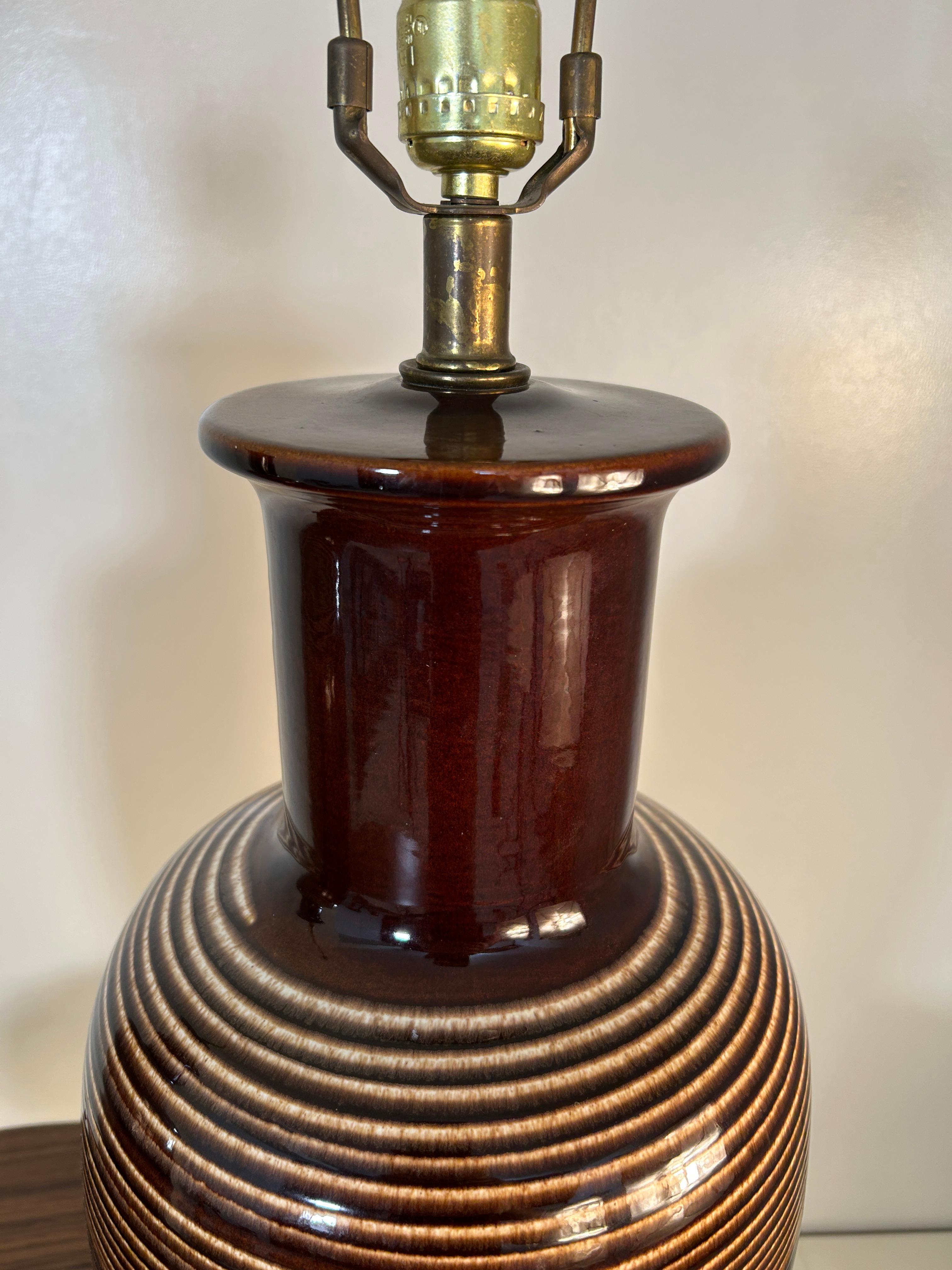 Late 20th Century Large 1970's Brown Ceramic Lamps For Sale