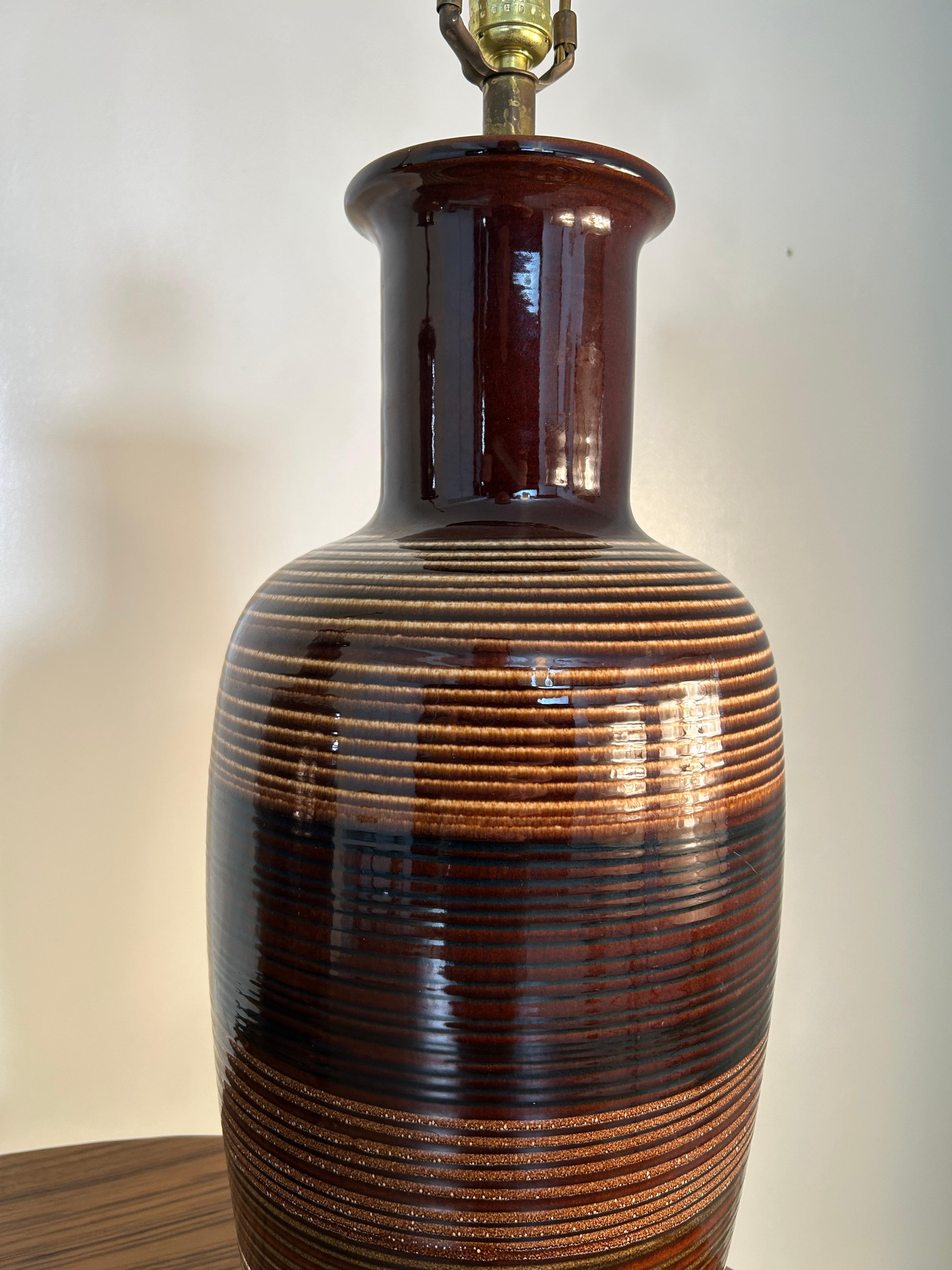 Large 1970's Brown Ceramic Lamps For Sale 2
