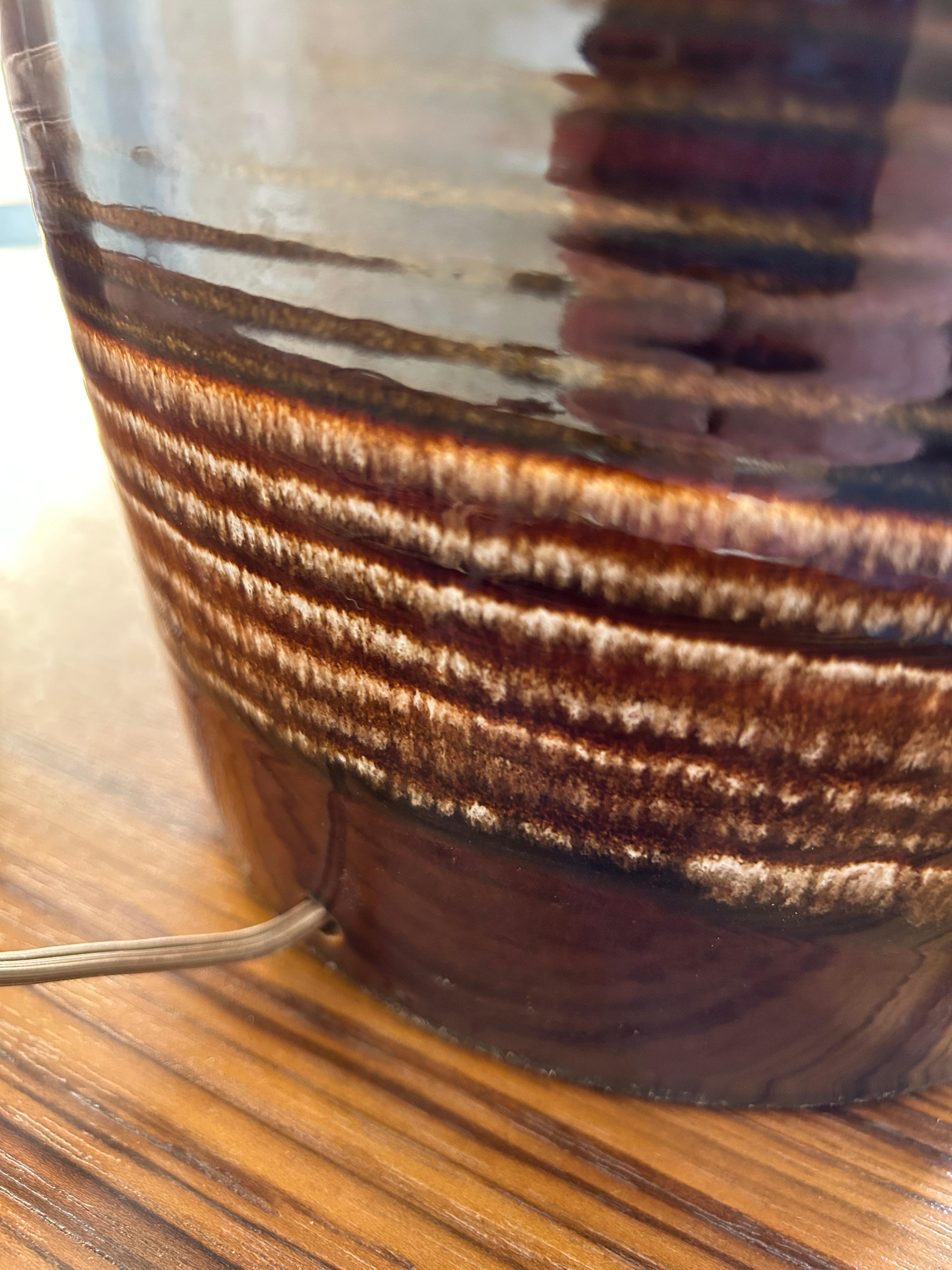 Large 1970's Brown Ceramic Lamps For Sale 3