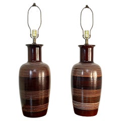 Large 1970's Brown Ceramic Lamps