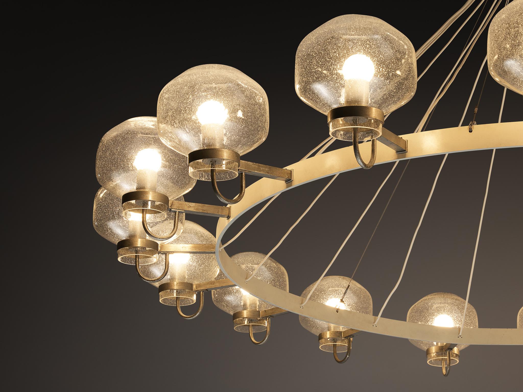 European Large 1970s Chandelier in Silver-Colored Metal & Blown Glass 232cm/91.34in. For Sale