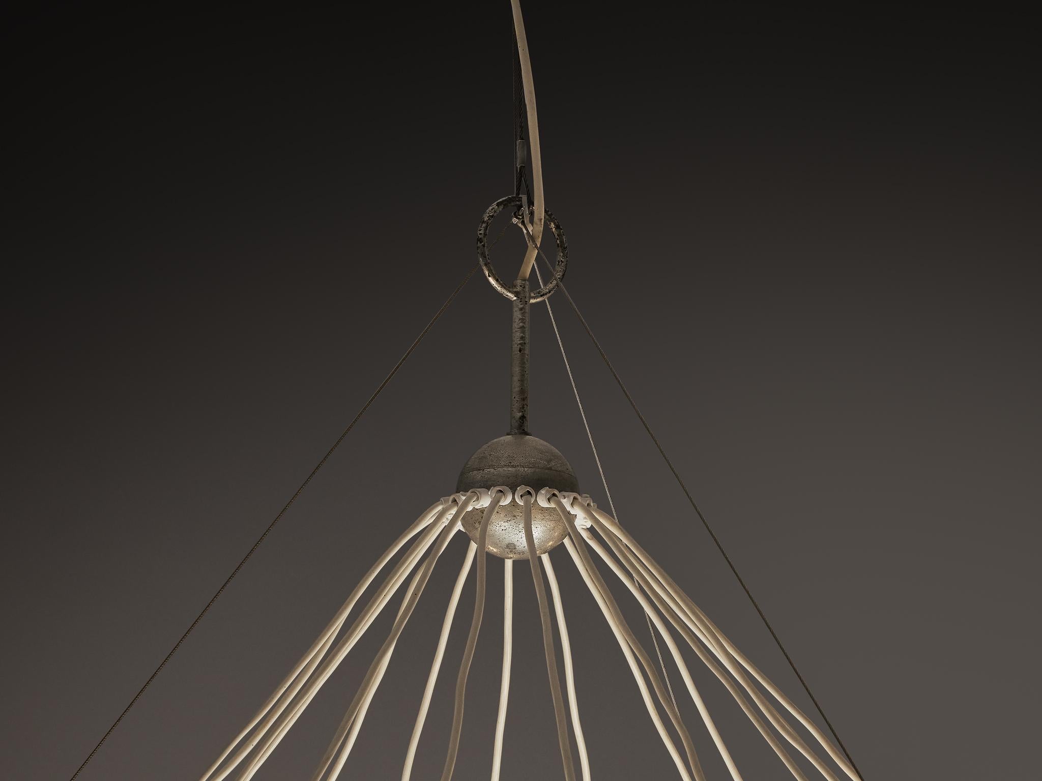 Large 1970s Chandelier in Silver-Colored Metal & Blown Glass 232cm/91.34in. For Sale 4
