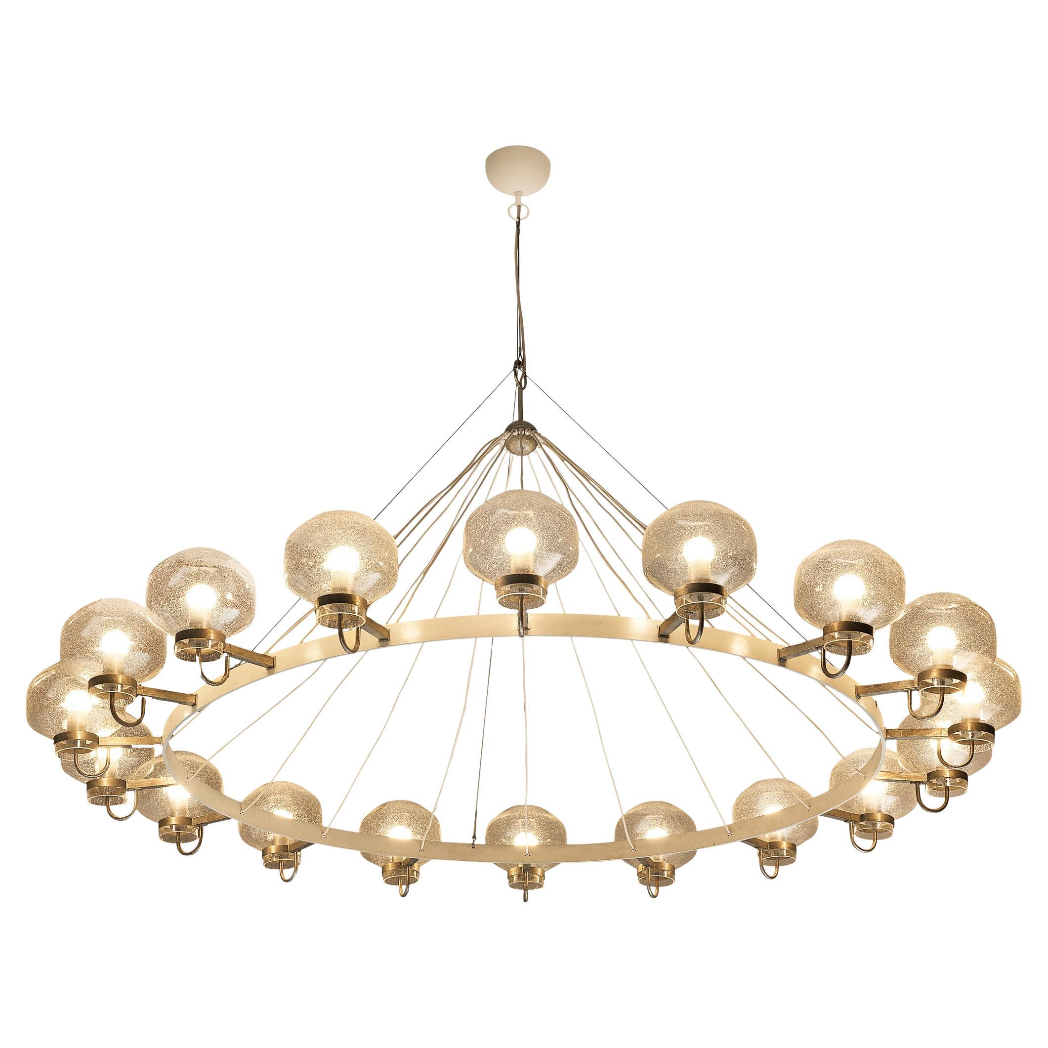 Large 1970s Chandelier in Silver-Colored Metal & Blown Glass 232cm/91.34in.