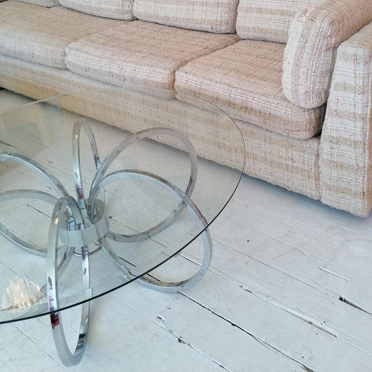 Large 1970s Chrome Rings Coffee Table with Glass Top, Manner of Milo