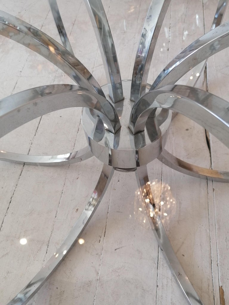 Large 1970s Chrome Rings Coffee Table with Glass Top, Manner of Milo