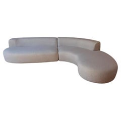 Large 1970s Curved Italian Sofa in Cream Boucle