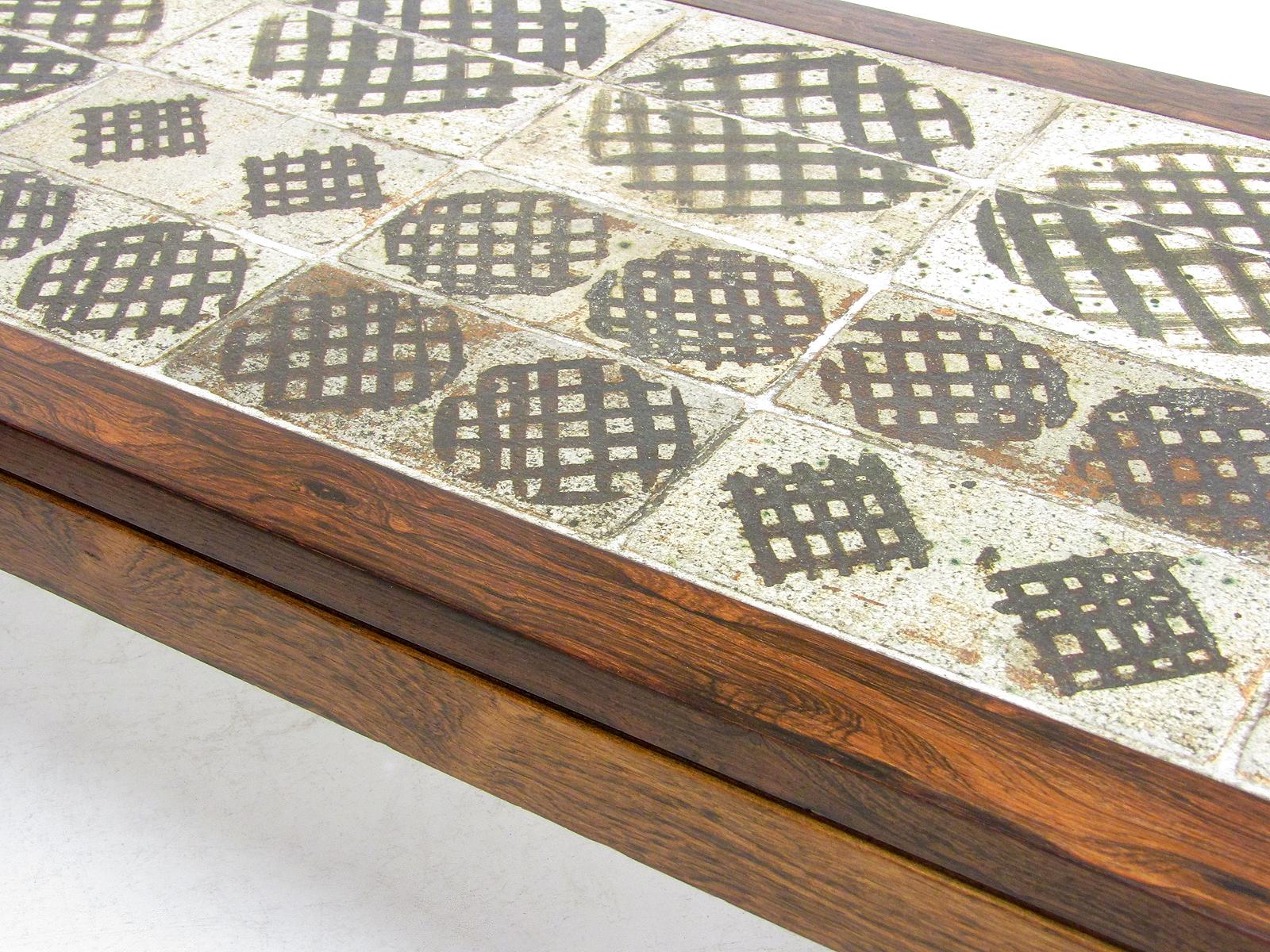 Large 1970s Danish Art Tile Coffee Table in Rosewood by Tue Poulsen & Eric Wörtz 1