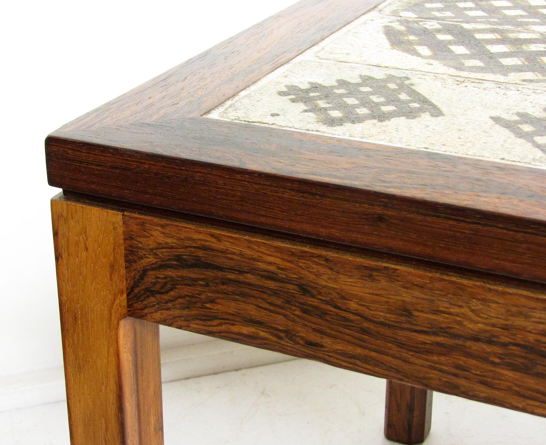 Large 1970s Danish Art Tile Coffee Table in Rosewood by Tue Poulsen & Eric Wörtz For Sale 3
