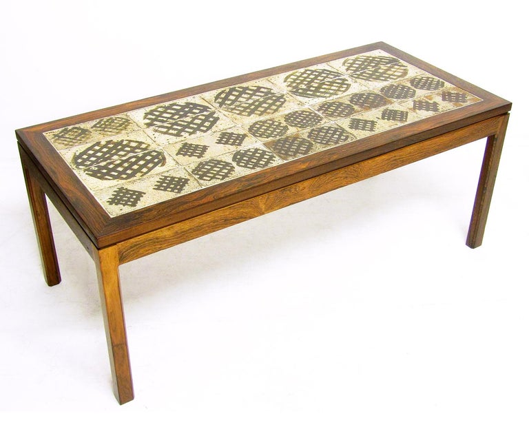 Large 1970s Danish Art Tile Coffee Table in Rosewood by Tue Poulsen & Eric Wörtz For Sale 7