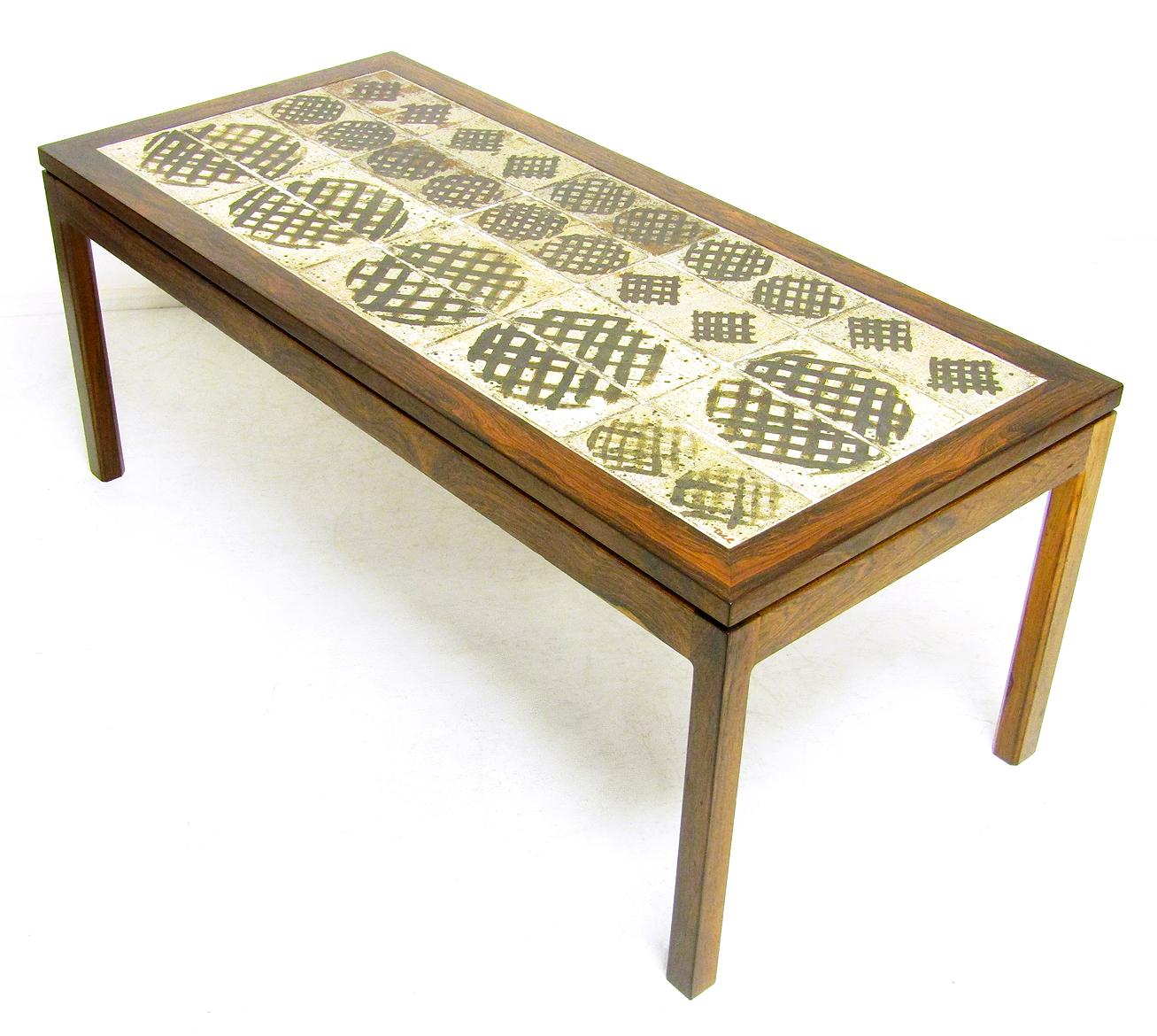 Large 1970s Danish Art Tile Coffee Table in Rosewood by Tue Poulsen & Eric Wörtz For Sale 5