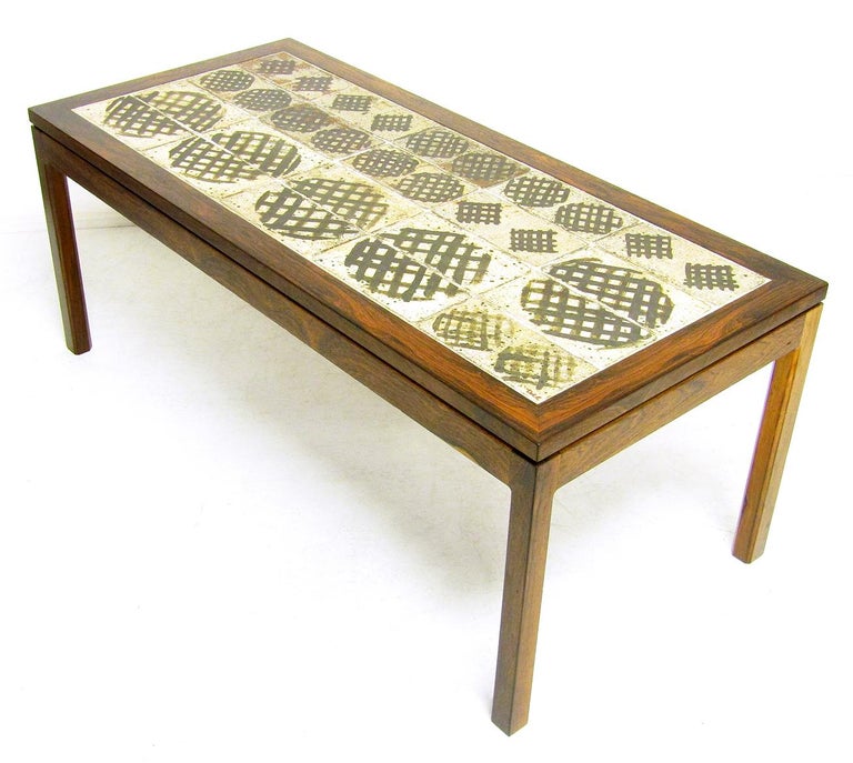 Large 1970s Danish Art Tile Coffee Table in Rosewood by Tue Poulsen & Eric Wörtz For Sale 8