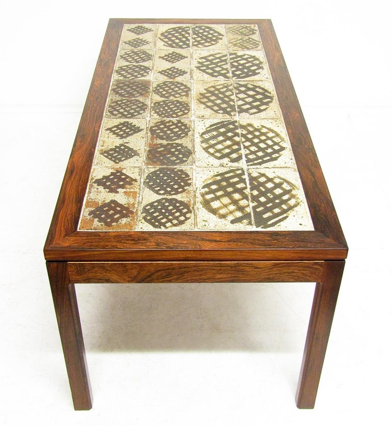 Large 1970s Danish Art Tile Coffee Table in Rosewood by Tue Poulsen & Eric Wörtz In Good Condition For Sale In Shepperton, Surrey