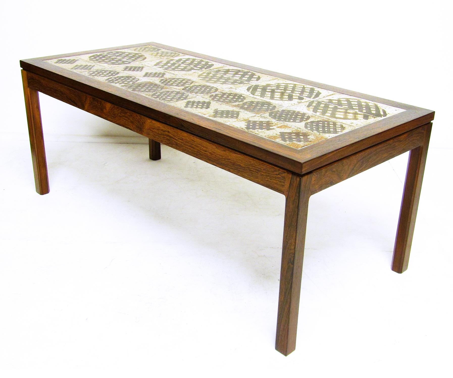 Ceramic Large 1970s Danish Art Tile Coffee Table in Rosewood by Tue Poulsen & Eric Wörtz For Sale