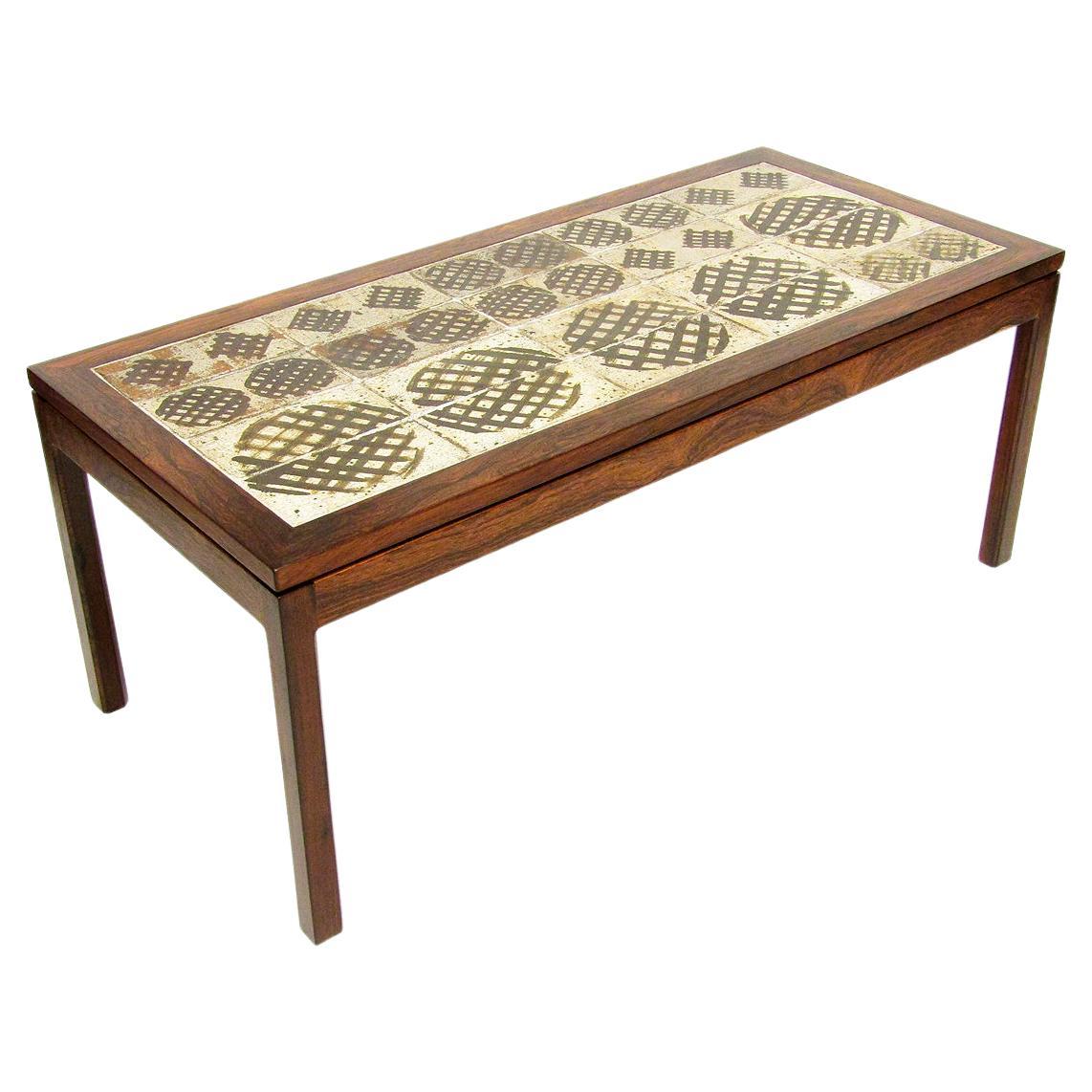 Large 1970s Danish Art Tile Coffee Table in Rosewood by Tue Poulsen & Eric Wörtz For Sale