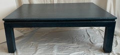 1970s Grasscloth Dark Blue Painted Large Cocktail Table