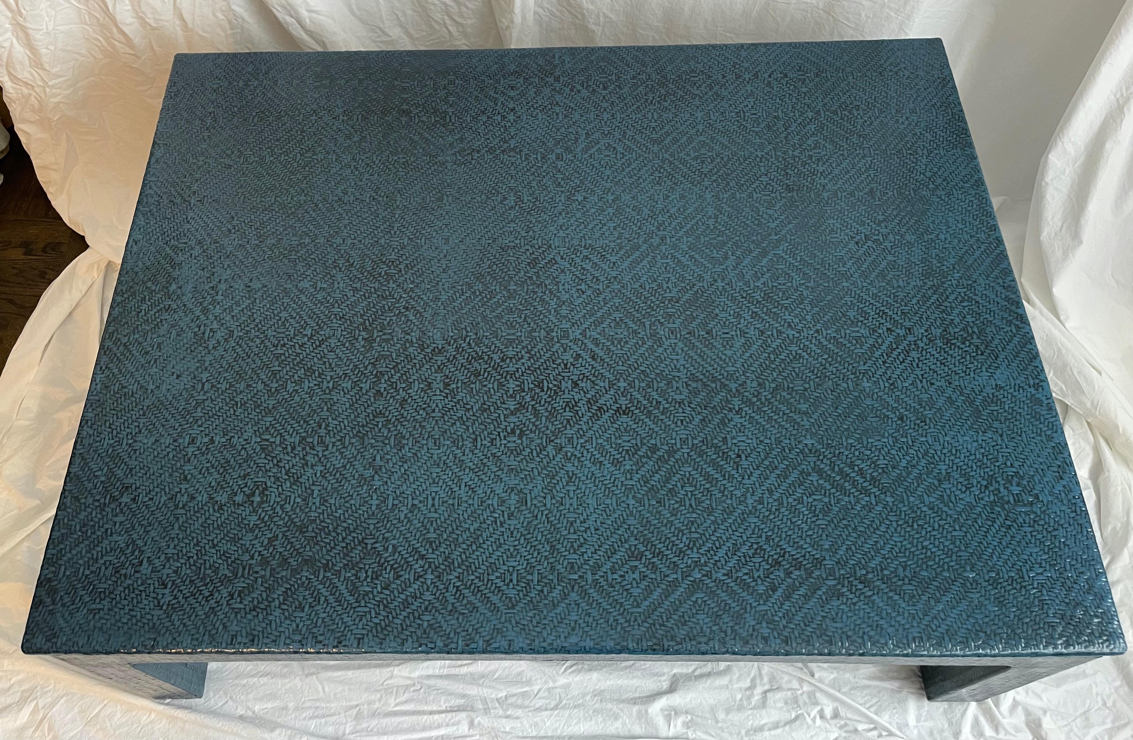 1970s Grasscloth Dark Blue Painted Large Cocktail Table For Sale 1