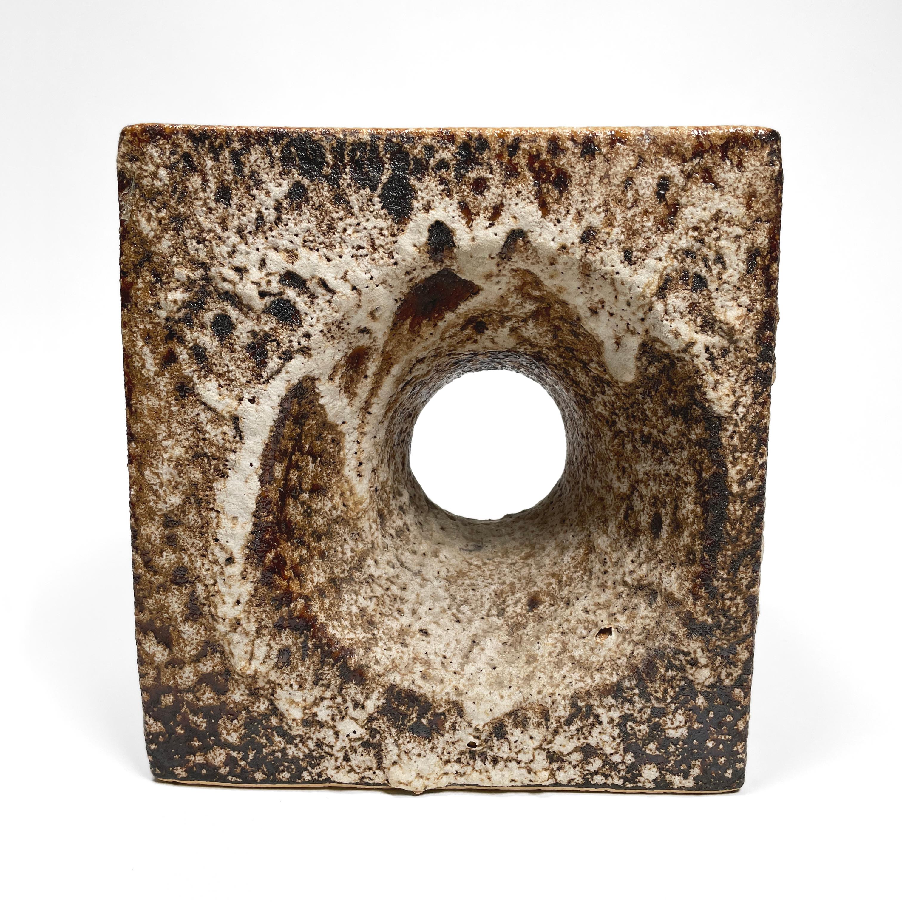 Mid-Century Modern Large 1970s Fat Lava Cube Hole Vase by Marius van Woerden for Vest, Netherlands For Sale