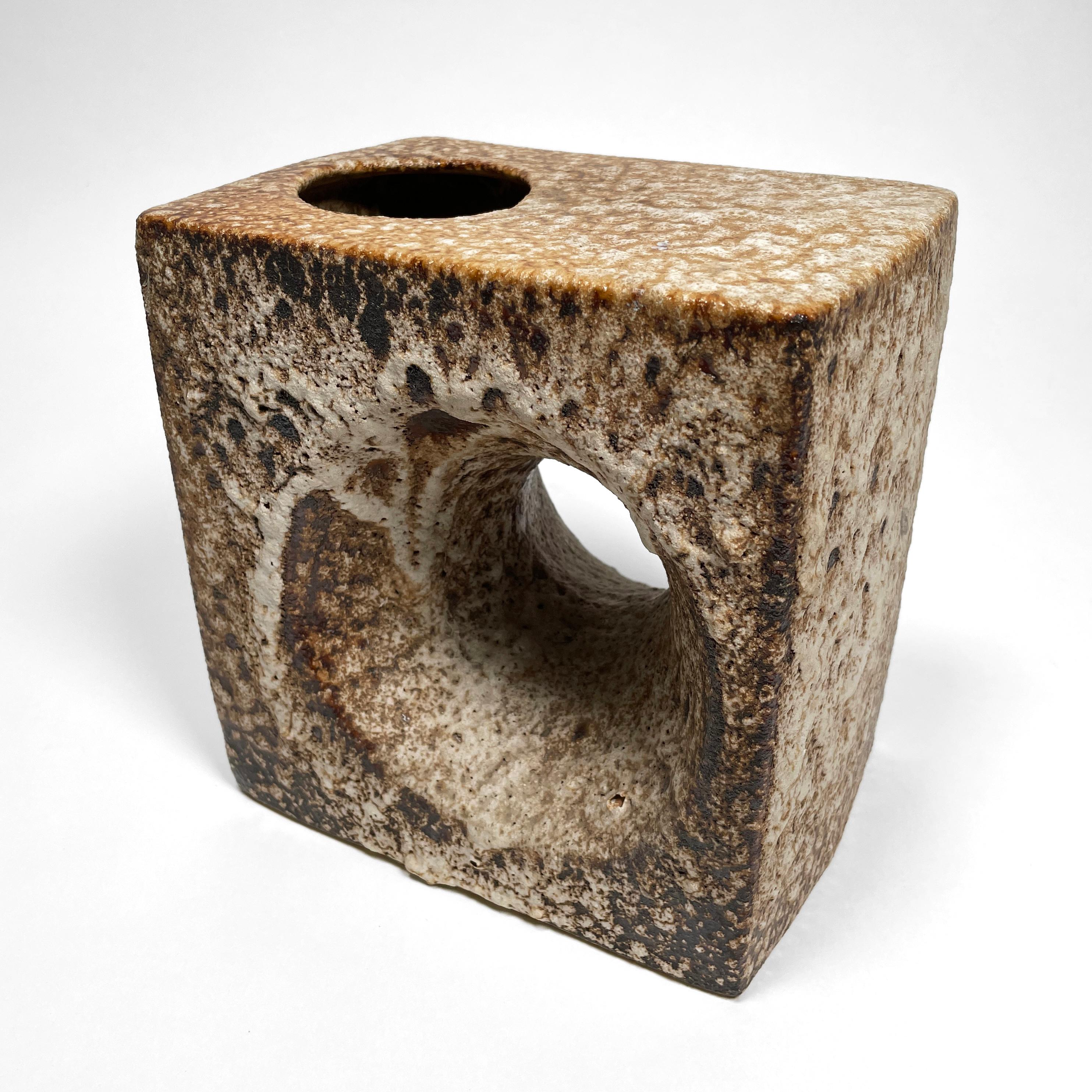 Dutch Large 1970s Fat Lava Cube Hole Vase by Marius van Woerden for Vest, Netherlands For Sale