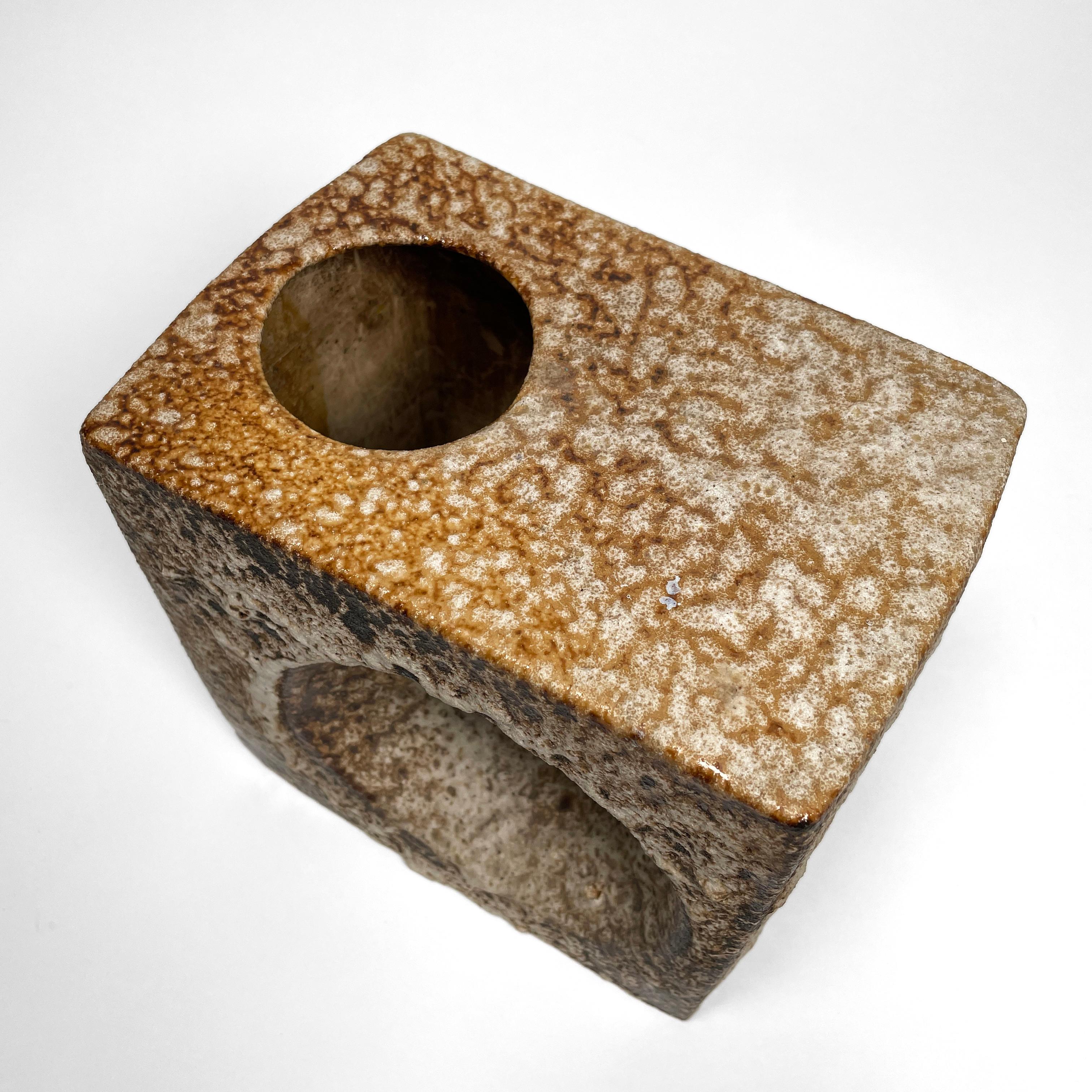 Large 1970s Fat Lava Cube Hole Vase by Marius van Woerden for Vest, Netherlands For Sale 1