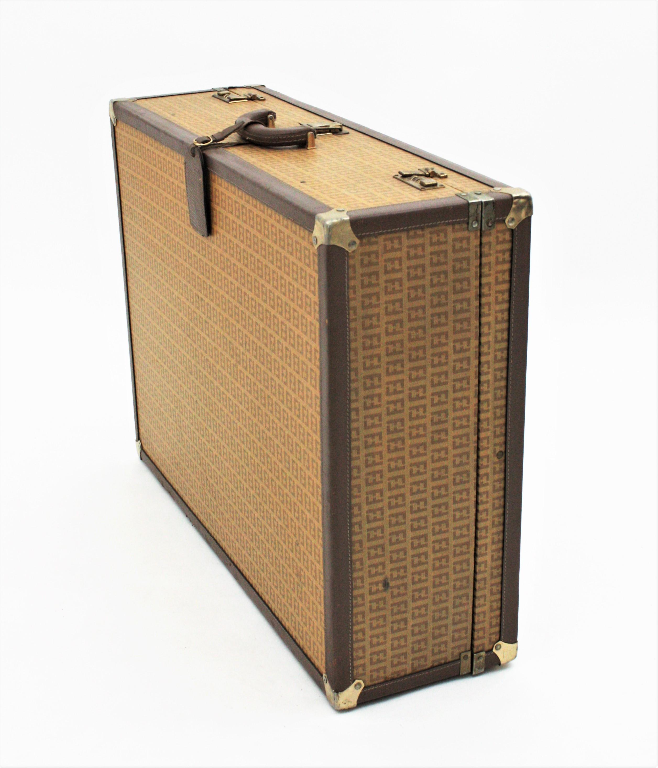 20th Century Fendi Vintage Hard Suitcase / Luxury Trunk, Zucca Pattern, 1970s For Sale