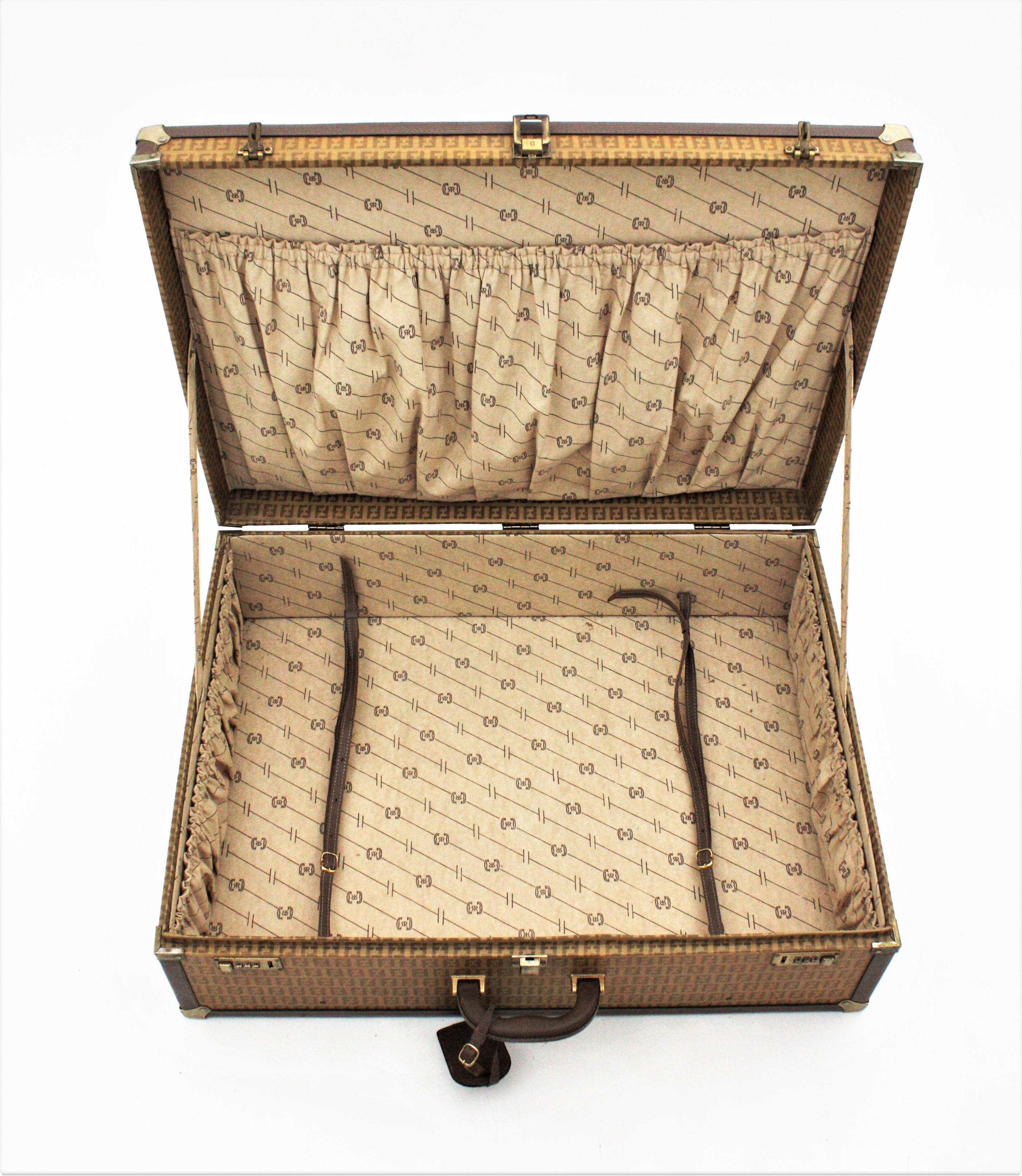 Fendi Vintage Hard Suitcase / Luxury Trunk, Zucca-Muster, 1970er Jahre im Angebot 5