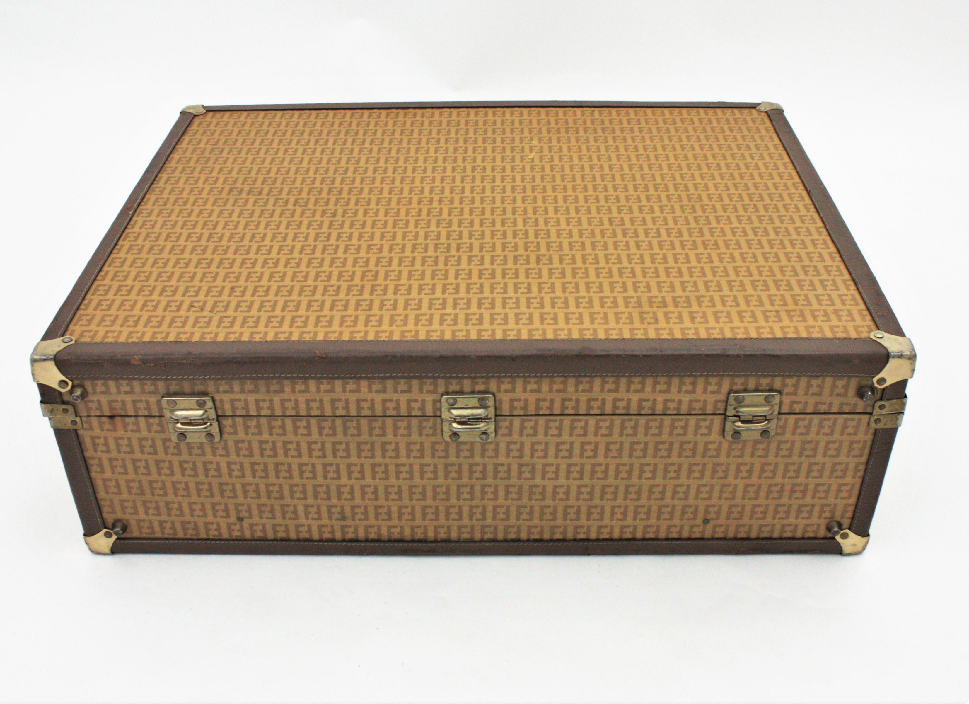 Fendi Vintage Hard Suitcase / Luxury Trunk, Zucca-Muster, 1970er Jahre im Angebot 6