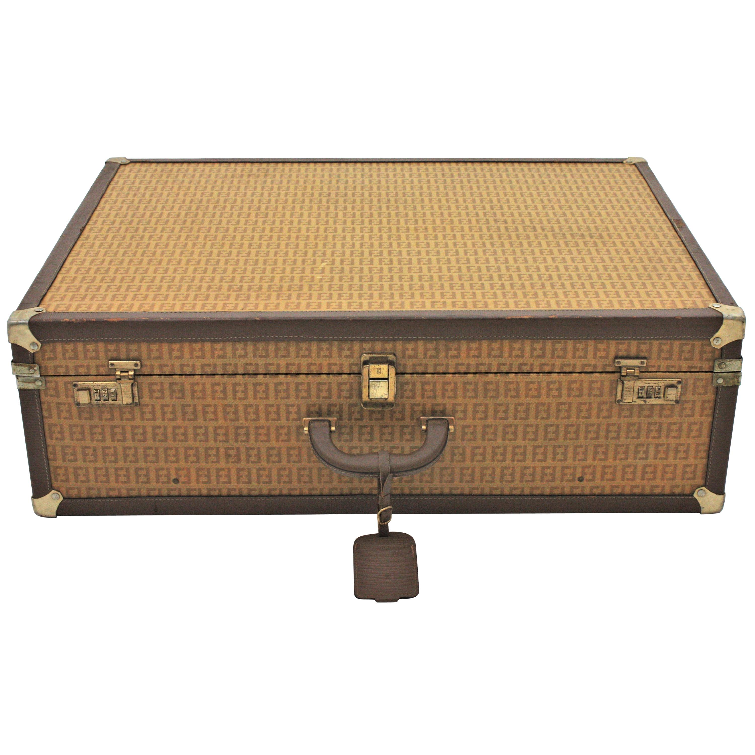 Fendi Vintage Hard Suitcase / Luxury Trunk, Zucca-Muster, 1970er Jahre im Angebot