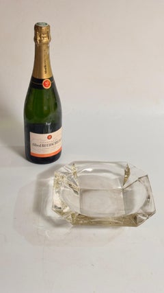 Large 1970s French Faceted Glass Ashtray – Transparent with Yellow Reflections