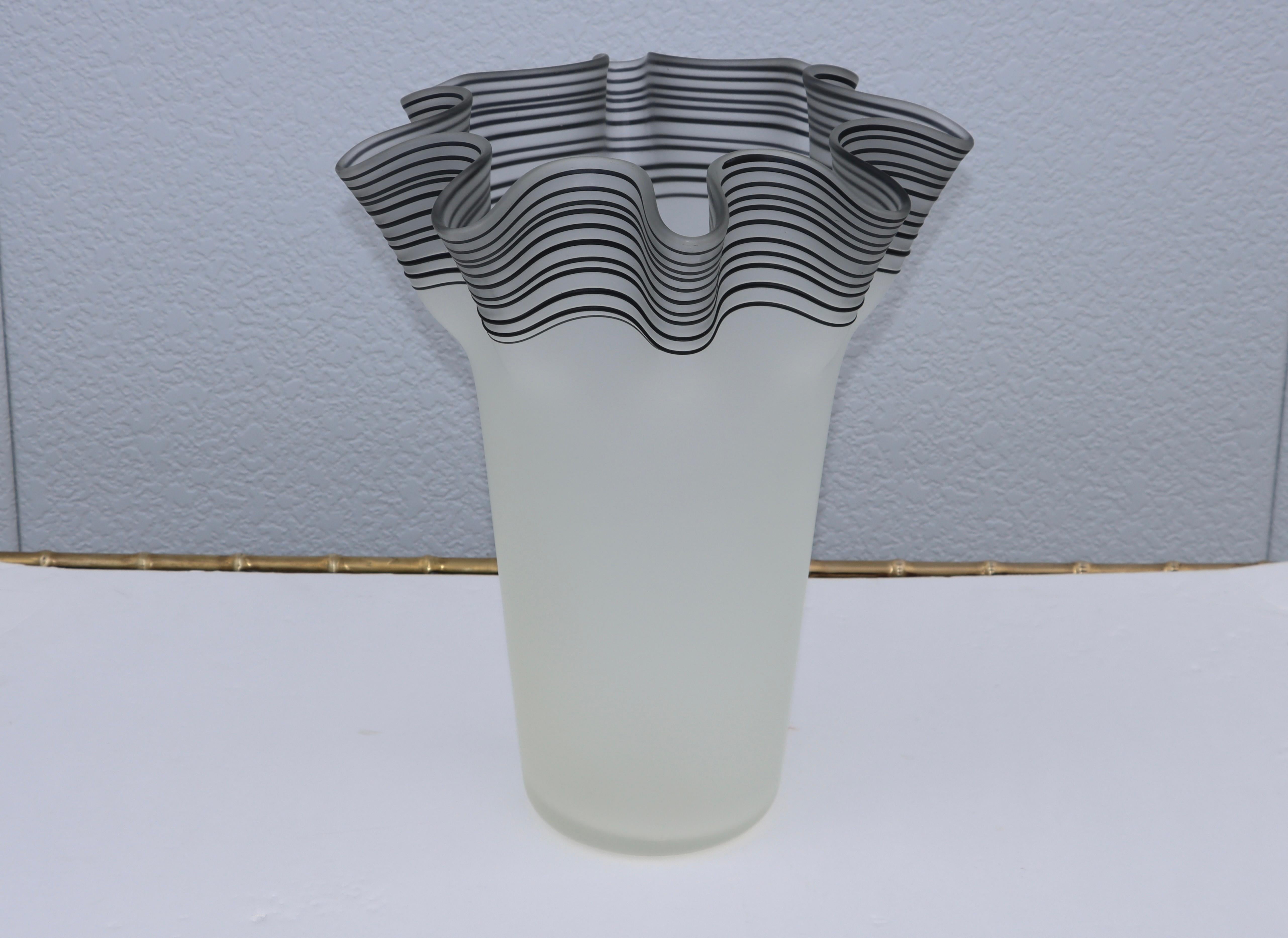 Mid-Century Modern Large 1970's Frosted Glass Handkerchief Italian Vase For Sale