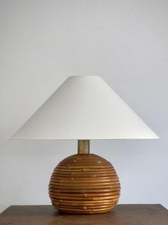 Table lamp Gabriella Crespi style Hand-woven rattan and brass top. Italy 1970s.