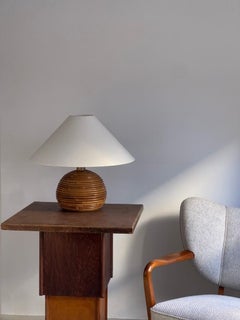 Table lamp Gabriella Crespi style Hand-woven rattan and brass top. Italy 1970s.