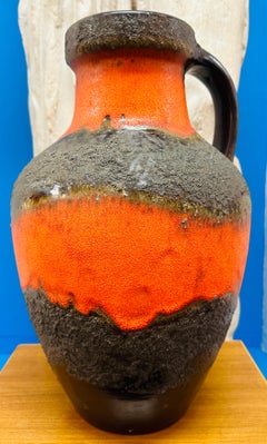 Large 1970s German Carstens Toennishof Brown & Orange Unglazed Fat Lava Jug Vase