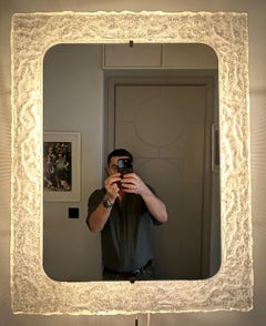 Large 1970s German Erco Illuminated Iced Lucite Rectangular Glass Wall Mirror