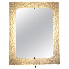 Large 1970s German Erco Illuminated Iced Lucite Rectangular Glass Wall Mirror