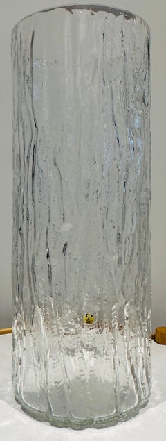 Large 1970s German Peill & Putzler "Bark or Iced" Glass Cylindrical Vase